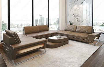 Sofa Dreams Sofa Design Ledersofa Rotello U Form Luxus Leder Sofa, Couch wahlweise mit Multifunktionskonsole