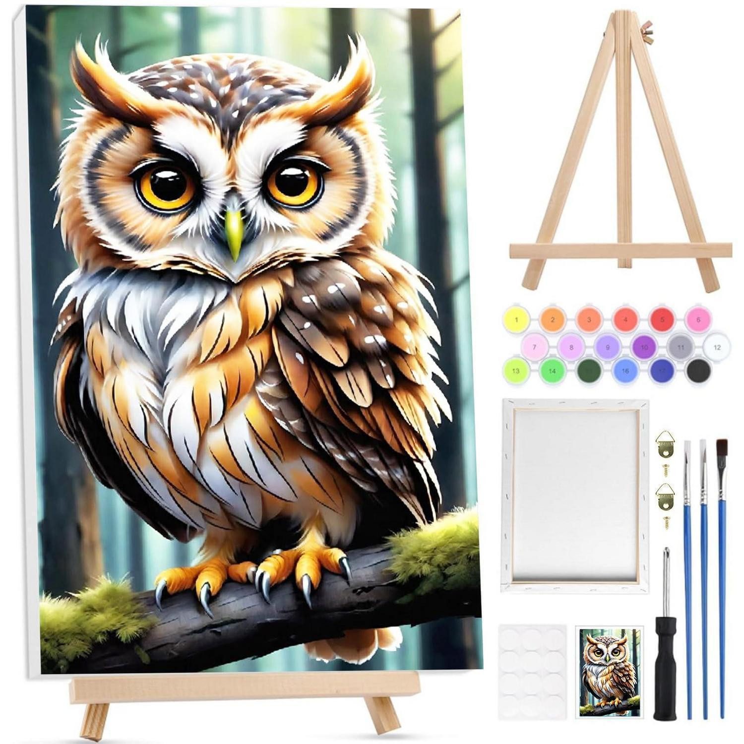LuxusKollektion Malen nach Zahlen Malen nach Zahlen Eule 20x30cm mit Staffelei (1-St)