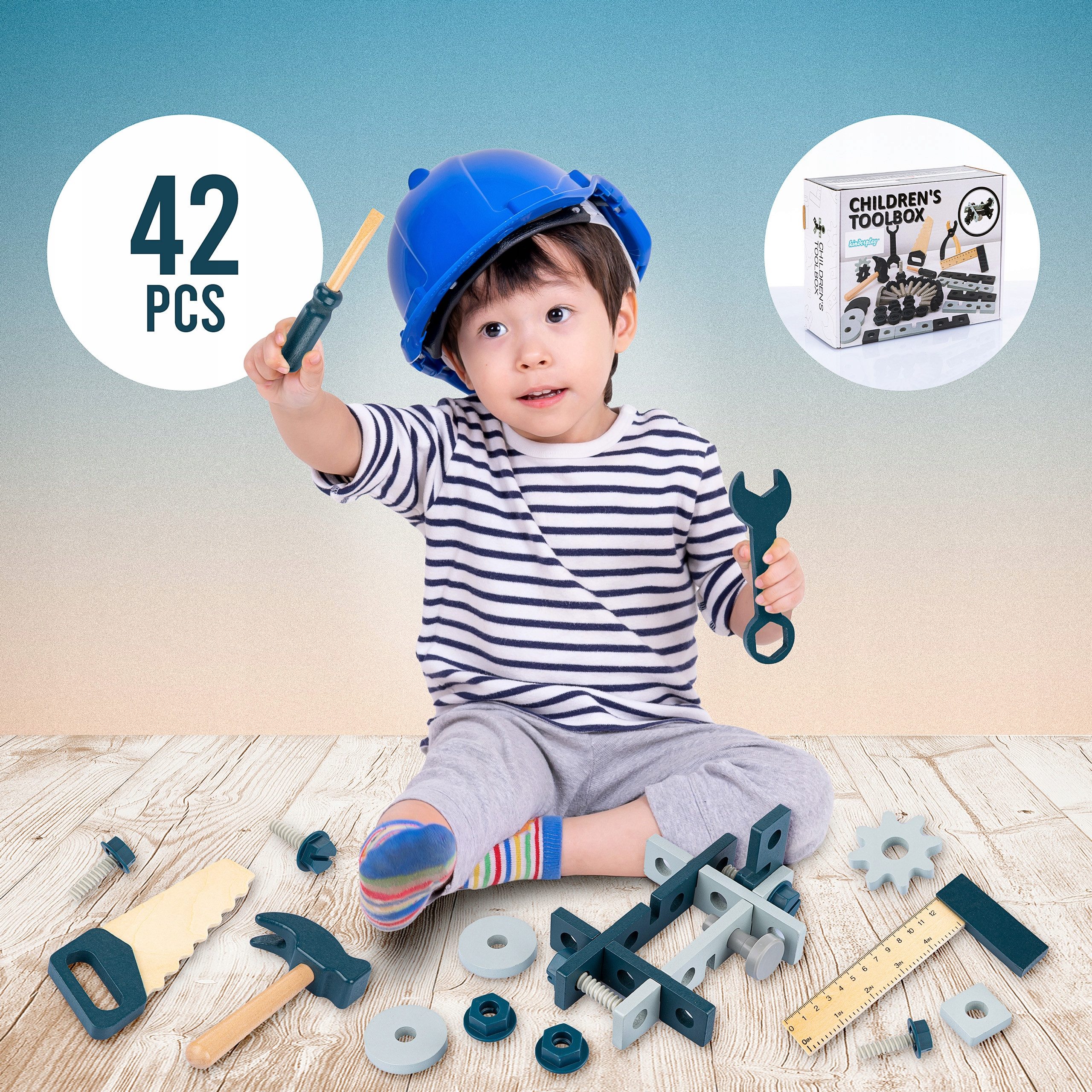 kinderplay Kinder-Werkzeug-Set Holz Werkzeugset für Kinder – Spielend lernen – ab 3 Jahren, (Set, Werkzeugset für Kinder mit Zubehör), aus Holz