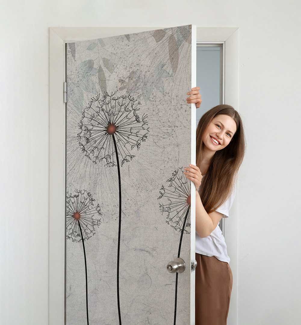 MyMaxxi Dekorationsfolie Türtapete Türposter Türfolie selbstklebend Auf ins Pusteblumenfeld, (Pusteblumenfeld, 1St.}, Klebefolie Tür aufgerollt), Selbstklebend