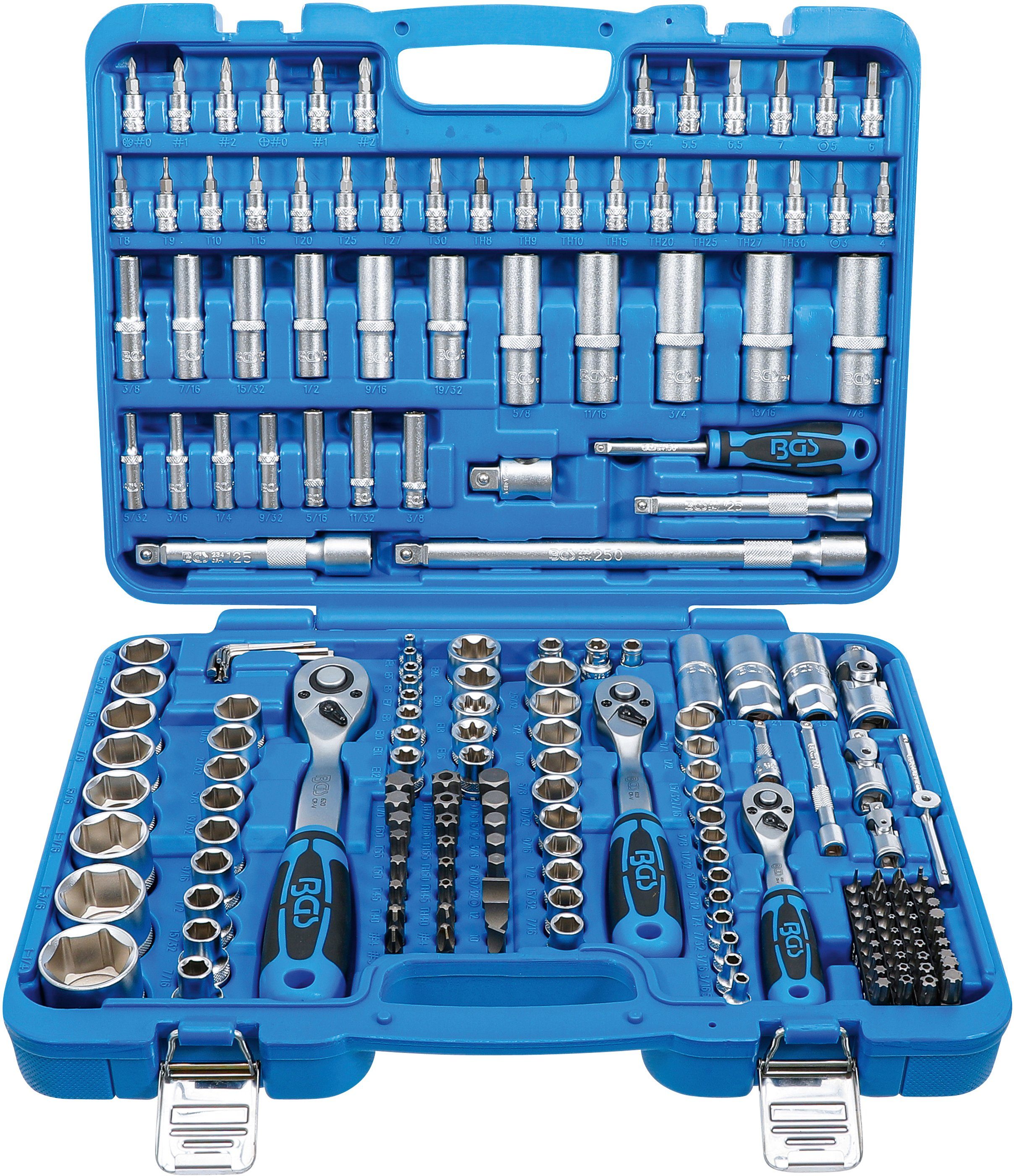 BGS technic Bit- und Steckschlüsselset Steckschlüssel-Satz in Zollgrößen, Antrieb 1/4", 3/8", 1/2", 192-tlg., 1-St.