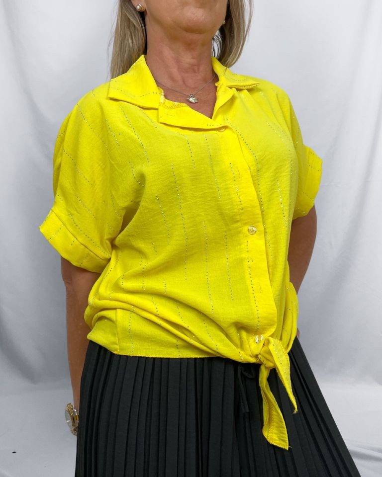 Kurzarmbluse - sommerliche Bluse - Strassdetails - Bindeknoten - elegante Bluse