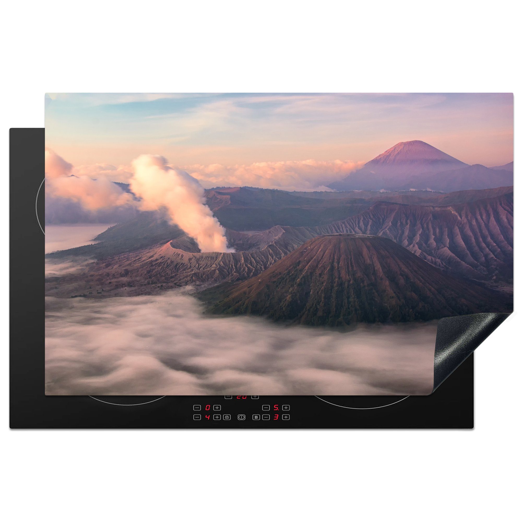 MuchoWow Herdblende-/Abdeckplatte Morgenlicht am Vulkan Bromo in Bromo Trengger Semeru, Indonesien, Vinyl, (1 tlg), 81x52 cm, Induktionskochfeld Schutz für die küche, Ceranfeldabdeckung