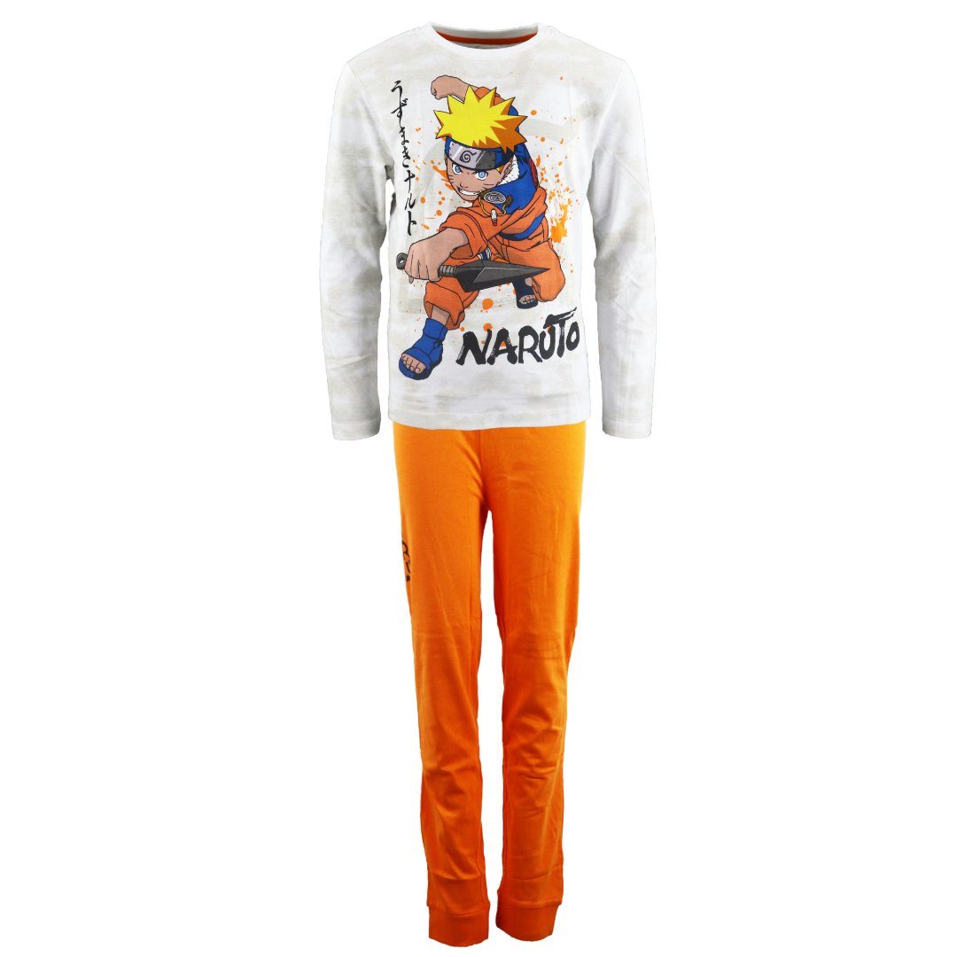 Shippuden Baumwolle Naruto bis Langarm Anime 134 100% Schlafanzug 164, Orange Jungen Gr. Naruto Pyjama