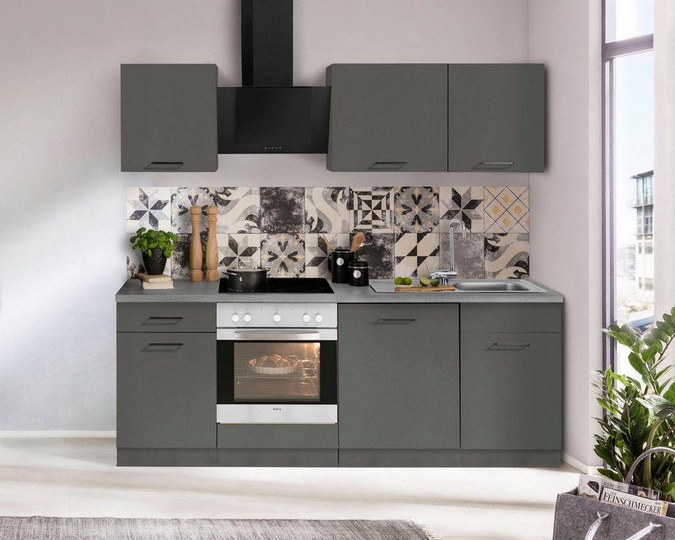 wiho Küchen Küchenzeile Esbo, mit E-Geräten, Breite 220 cm, Wahlweise mit  Aufbauservice