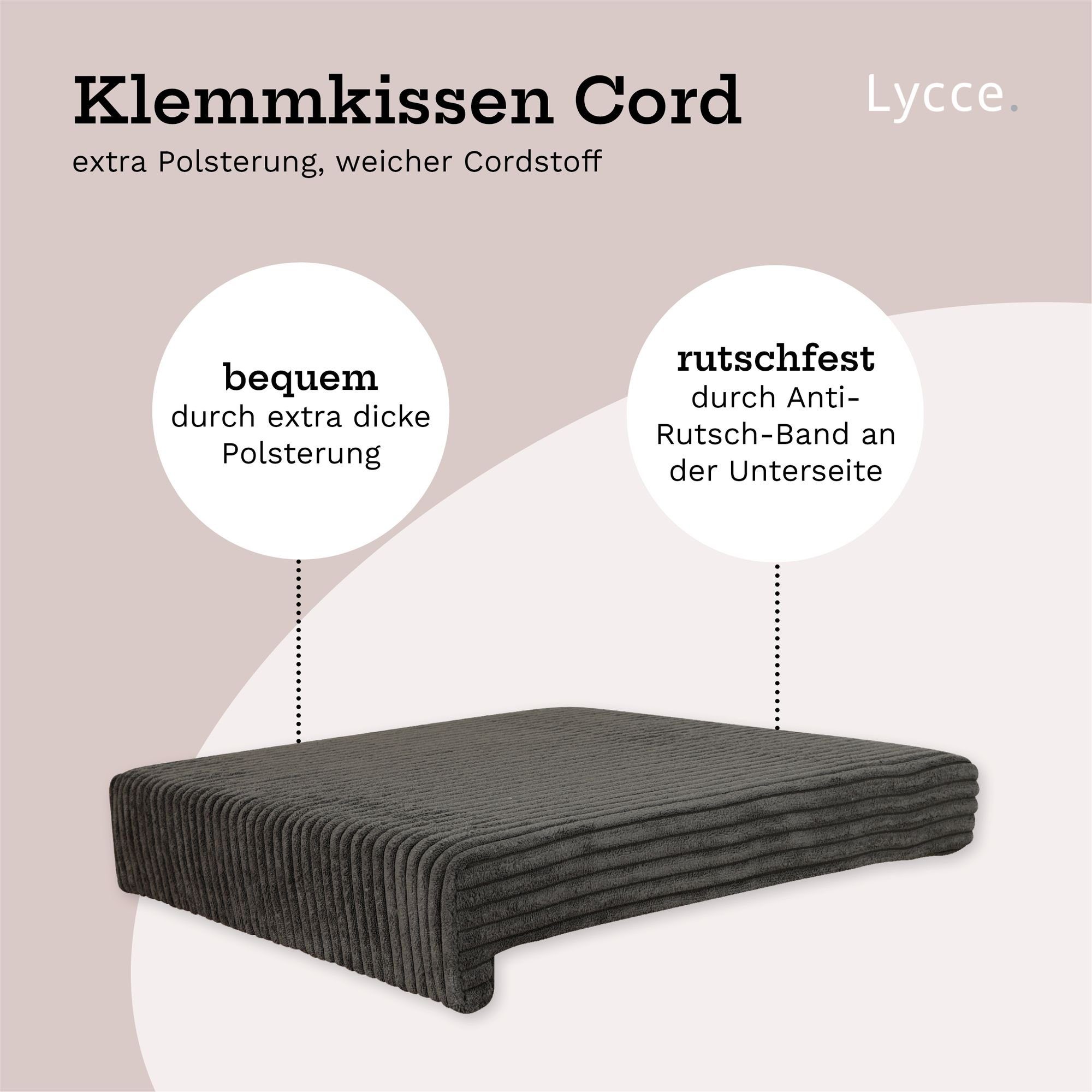 Lycce Bankauflage Bankauflage Klemmkissen 1 Leiste, Cordstoff extra Polsterung, (1 St), für Banktiefe ab 35 cm, verrutscht nicht, versch. Farben
