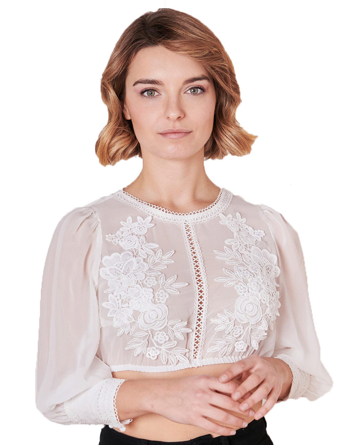 Dirndlbluse 3/4 Arm 'Felia' mit Spitze 214467, Ecru