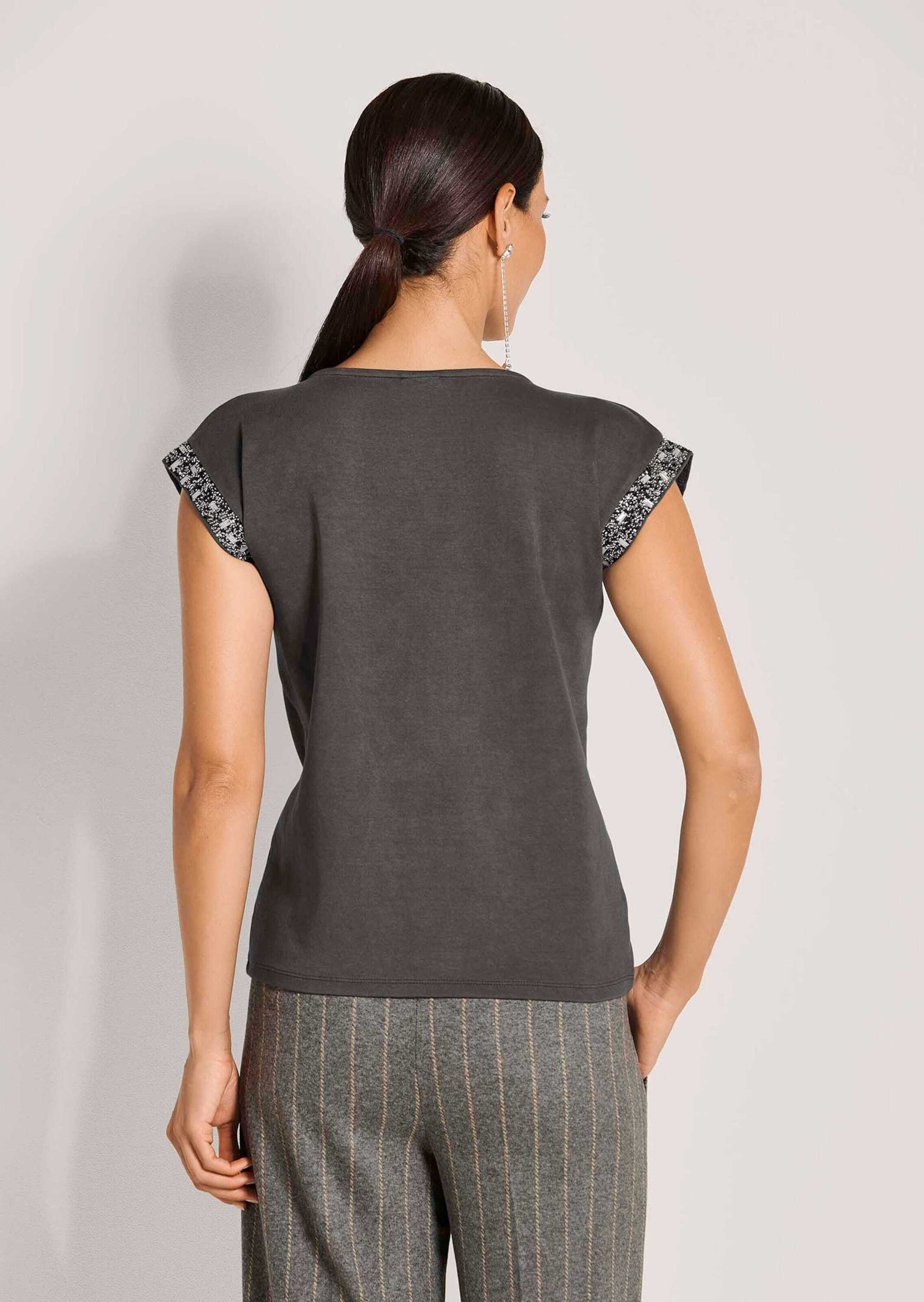 MADELEINE Kurzarmshirt Shirt mit Strass an der Schulter Überschnittene Ärmel & Rundhals