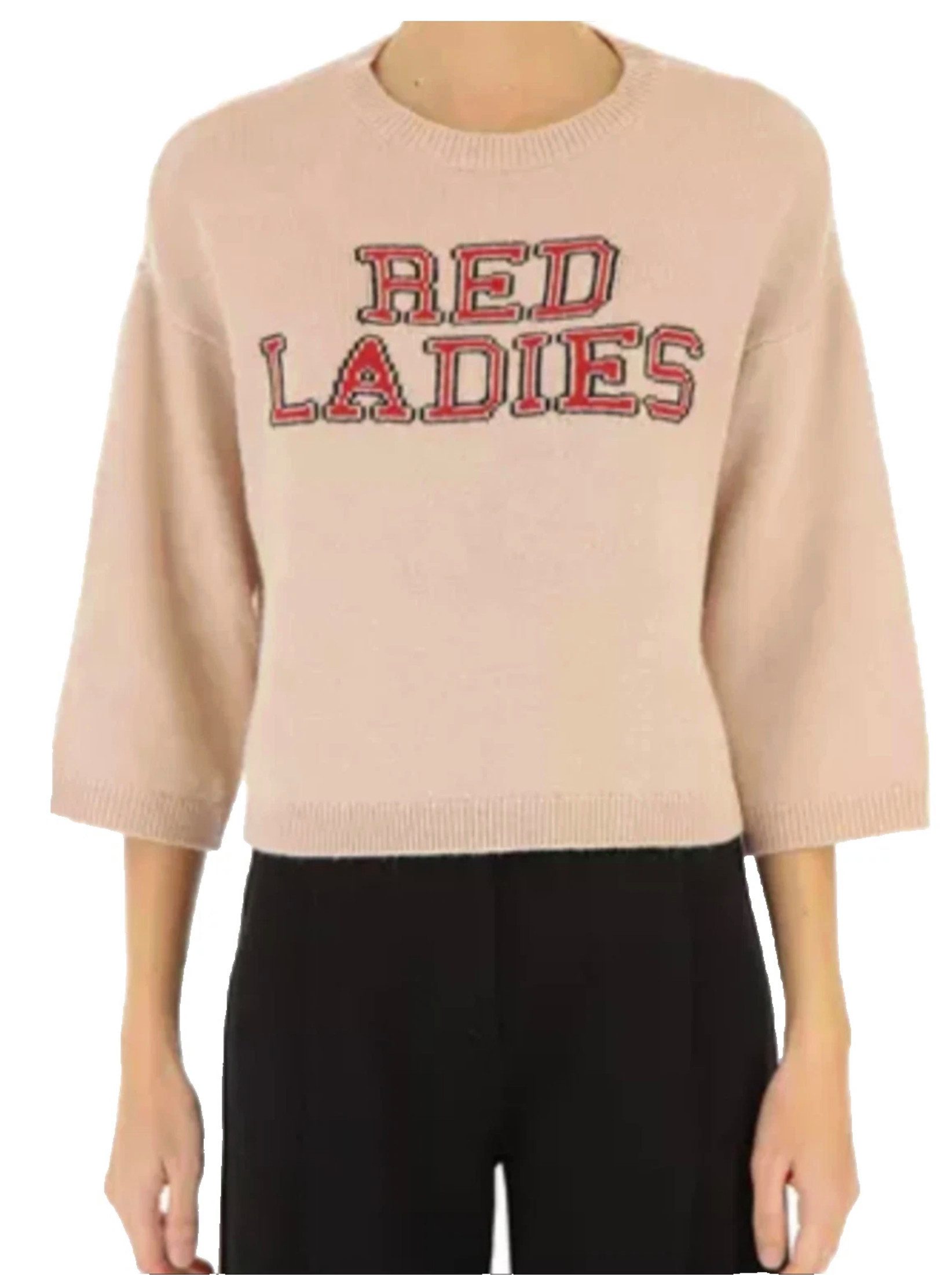 Valentino Strickpullover Red Ladies Cropped Jumper Pullover Stickerei/Intarsia-Schriftzug auf der Vorderseite