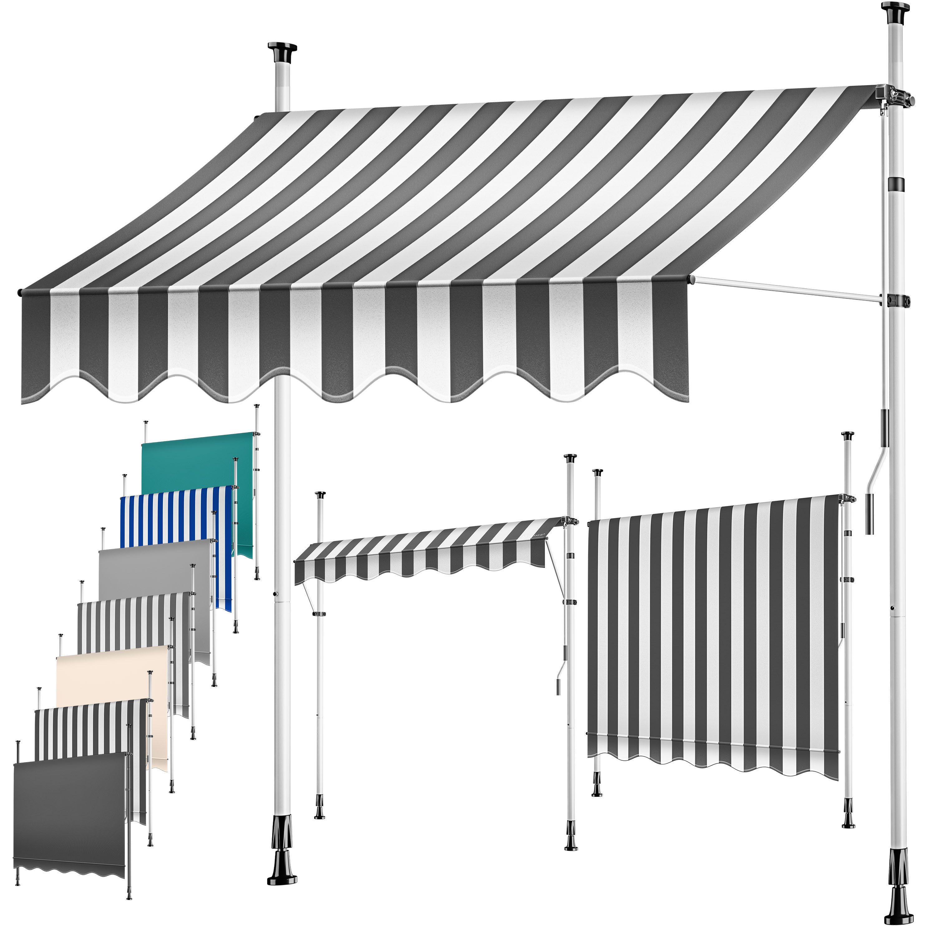 KESSER Klemmmarkise mit Handkurbel für Terrasse, Balkon & Garten UV-beständig, höhenverstellbar und wasserabweisend