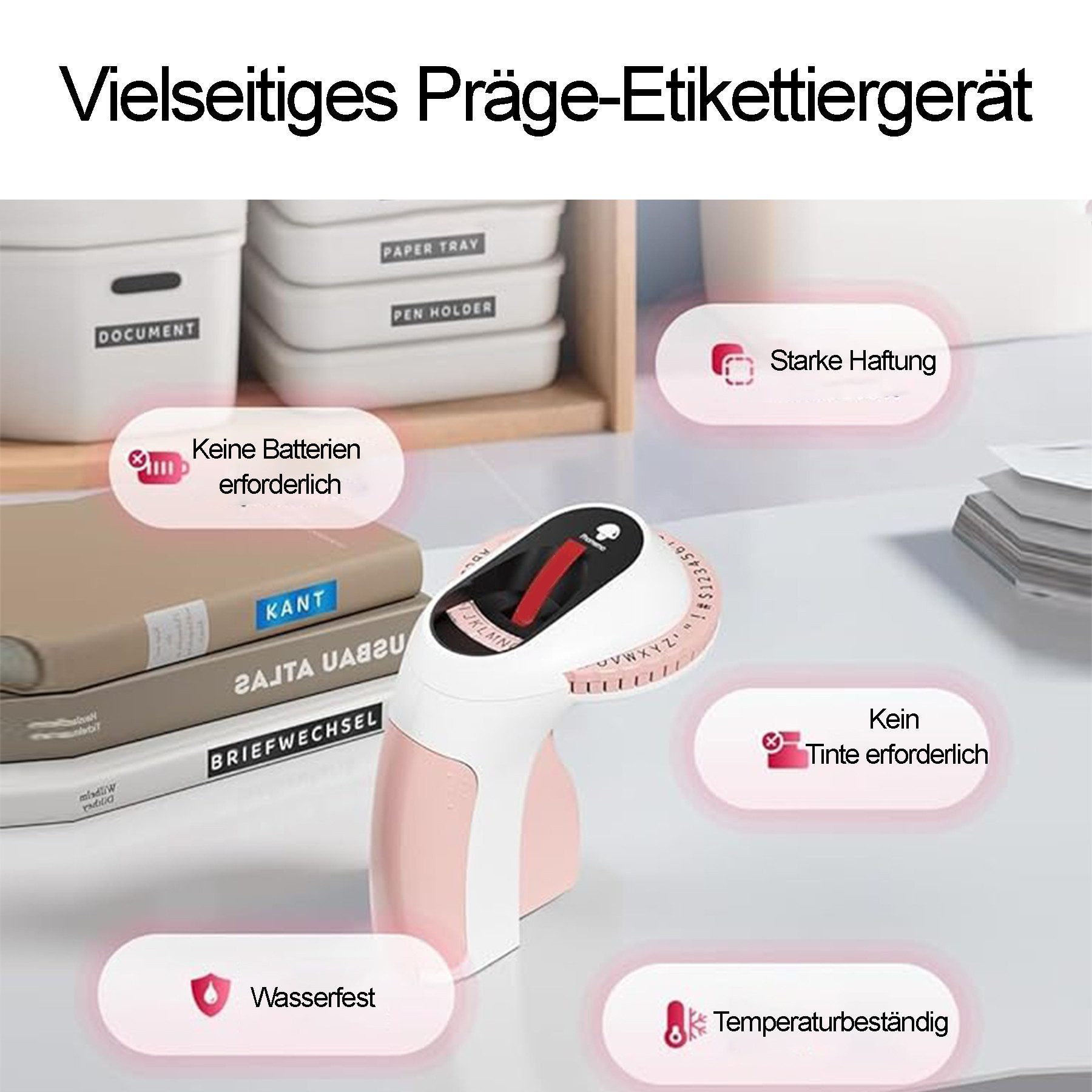 Mutig 3D Prägegerät Etikettiergerät, Selbstklebendes Beschriftungsgerät Etikettendrucker, (mit 6 Rollen Etikettenband, tragbares Handgerät für Haus, Büro und DIY)
