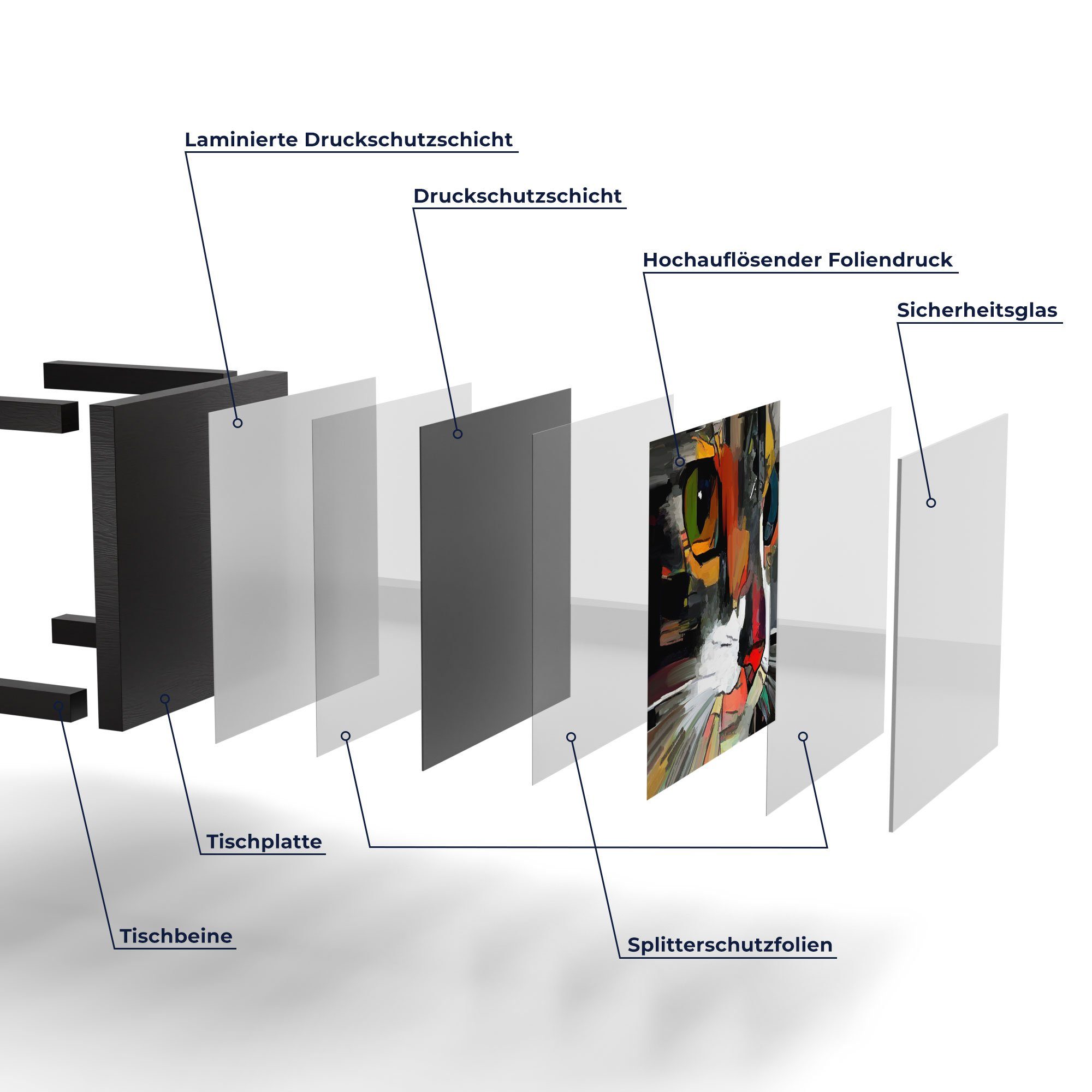 Glastisch modern Katzengesicht', Schwarz Glas Couchtisch 'Abstraktes DEQORI Beistelltisch