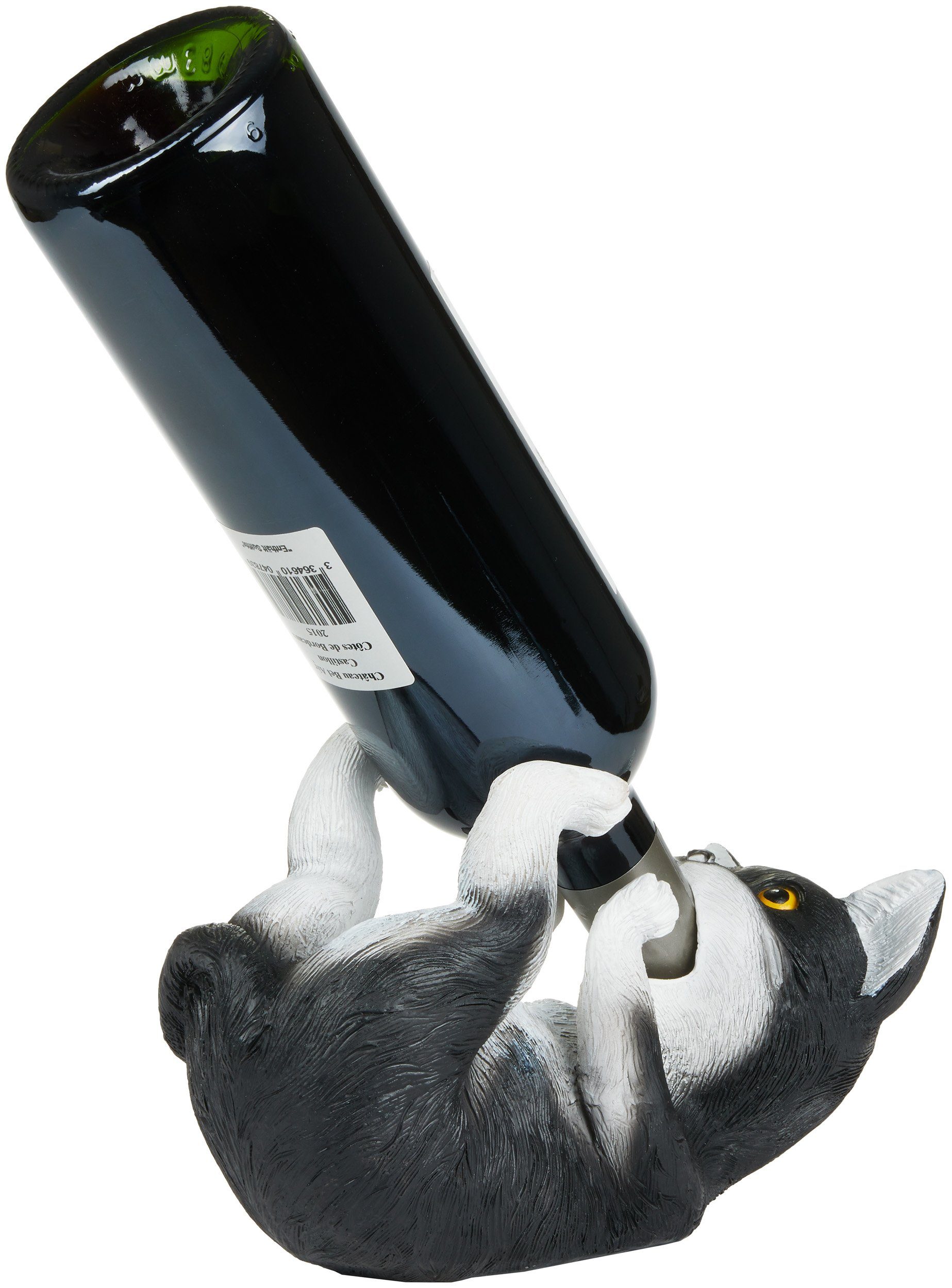 BRUBAKER Weinflaschenhalter Durstige Katze - Flaschenhalter Trinkende Tiere, (Handbemalt Barzubehör für Weinbar, 1-St., Witzige Dekoration - Wein Geschenk), Flaschenständer lustig - Kätzchen Deko Figur