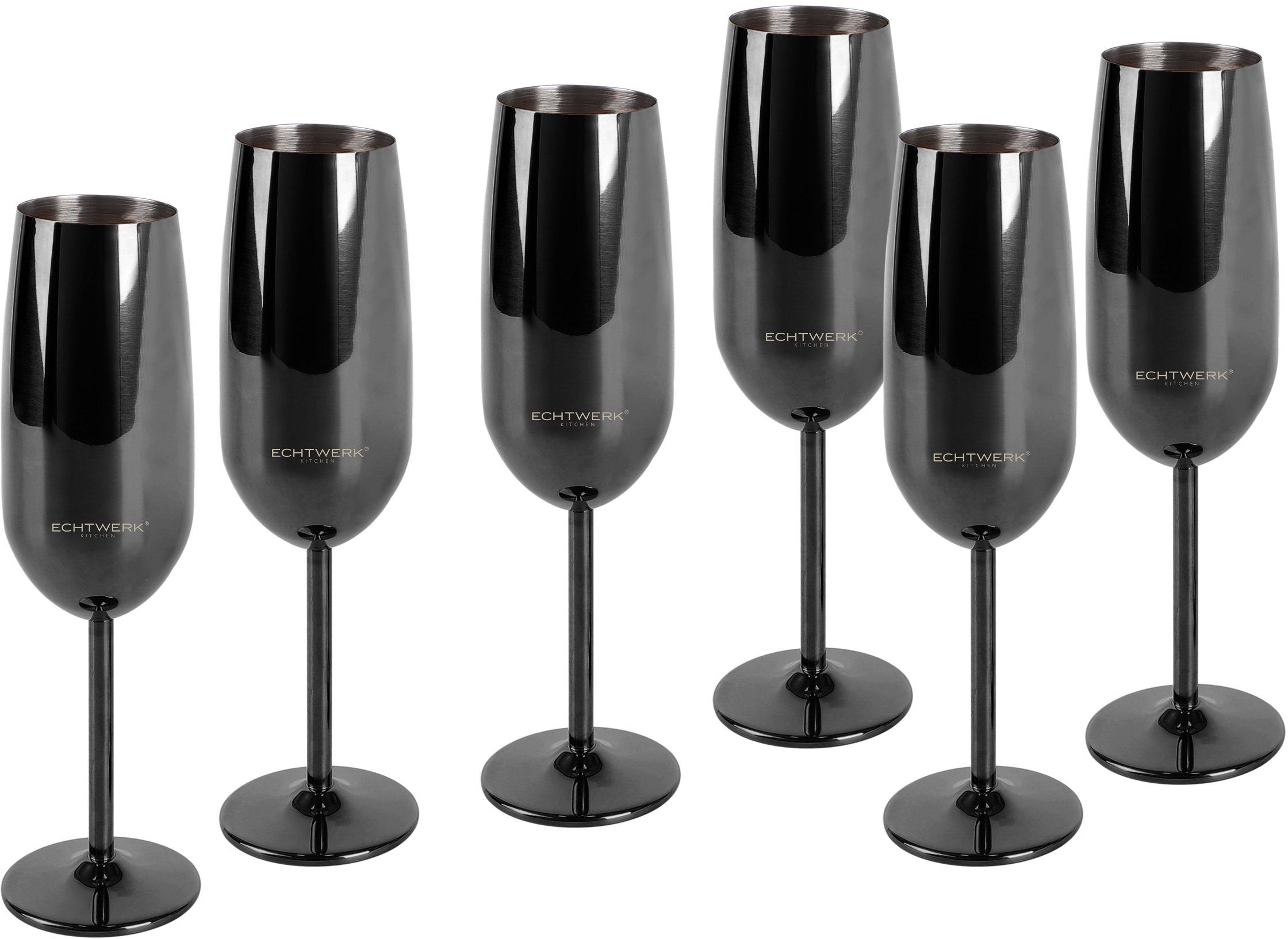 ECHTWERK Champagnerglas, 6-tlg., Edelstahl, Sektglas, Sektkelch, Champagnerkelch, bruchsicher, 250 ml