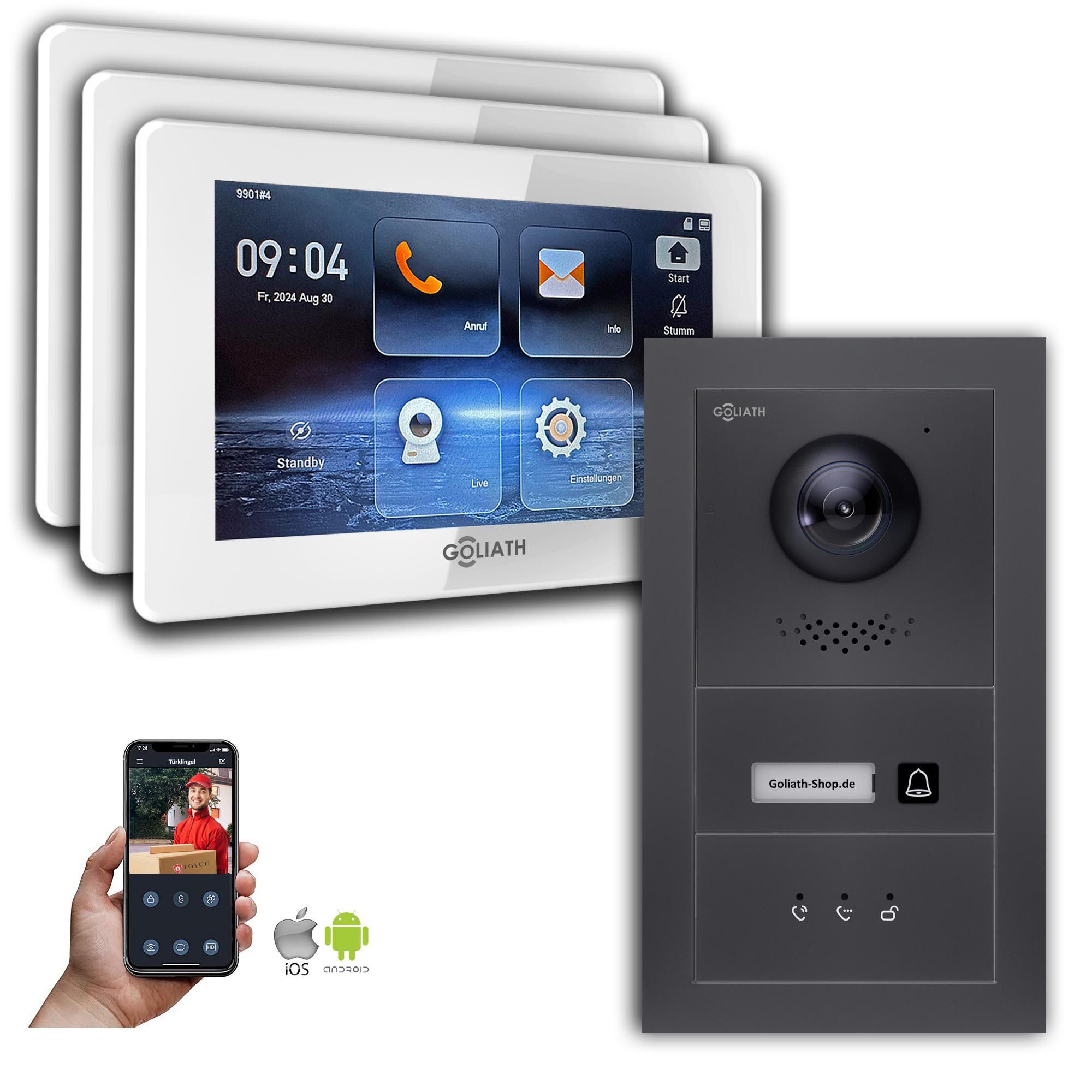 Video-Türsprechanlage Goliath IP Video Türsprechanlage mit Kamera 7-Zoll Anthrazit