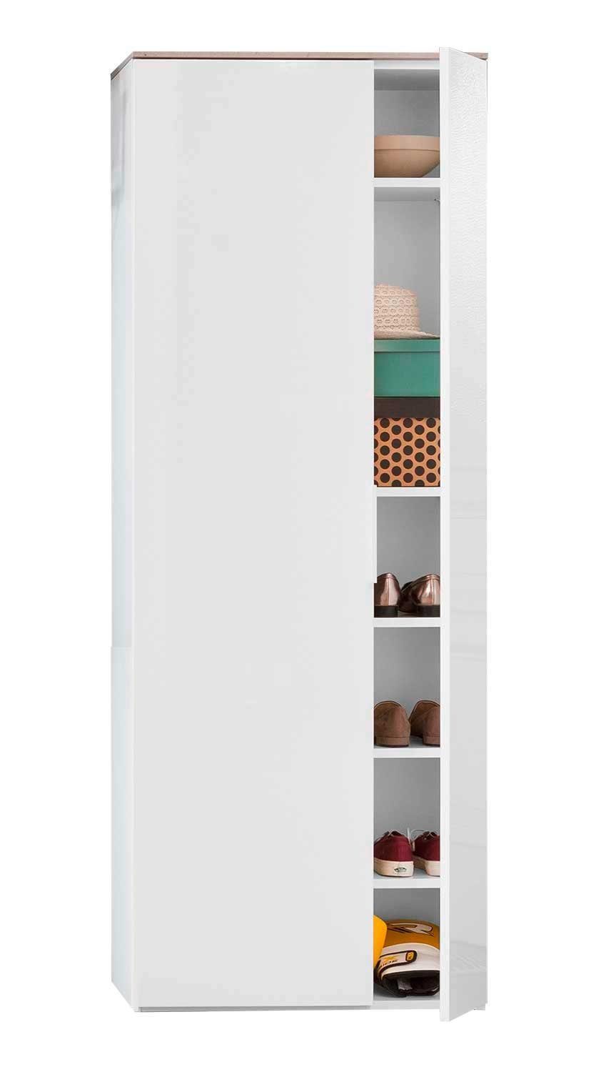Composad Garderobenschrank GALAVERNA, B 188 Türen mit 70 x 2 Betondekor, H cm, Weiß Hochglanz