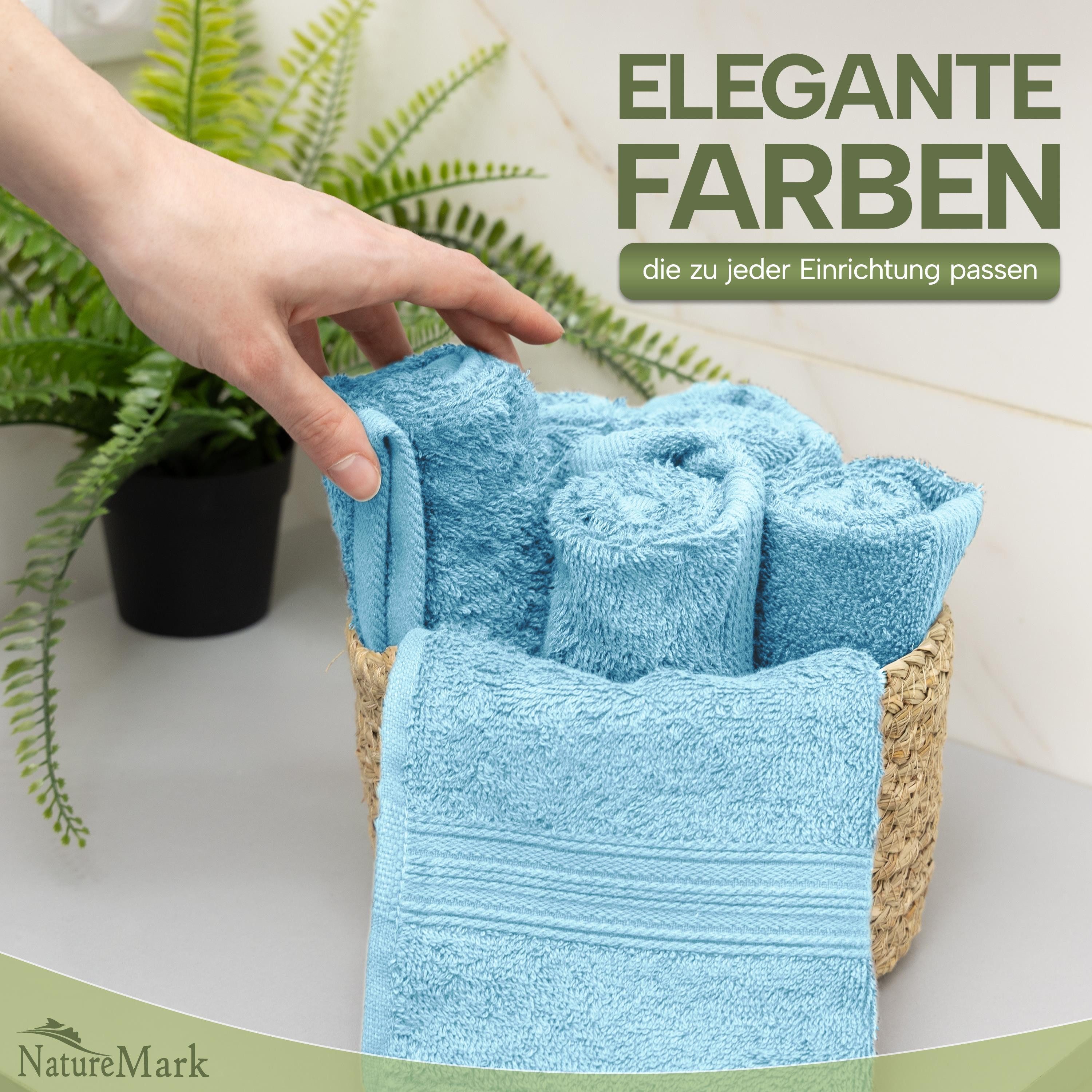 NatureMark Gästehandtuch Gästetuch 500gsm, 100% Baumwolle (12-St), Gästehandtuch Premium Qualität, 30x50cm, Hell blau