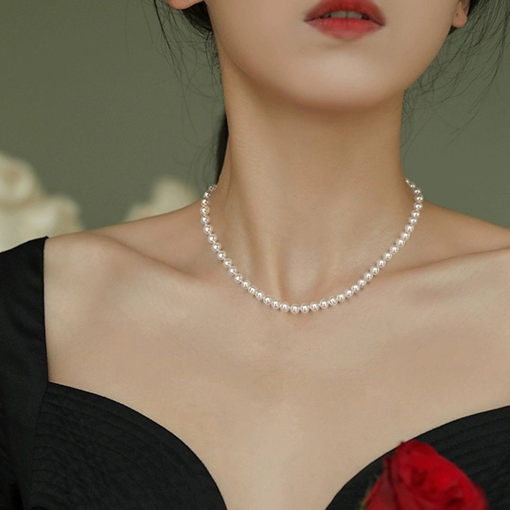 Perlenkette 1 Stück kurz Damen Braut Lubgitsr Perlenkette Imitationsperle (1-tlg) Hochzeit rund
