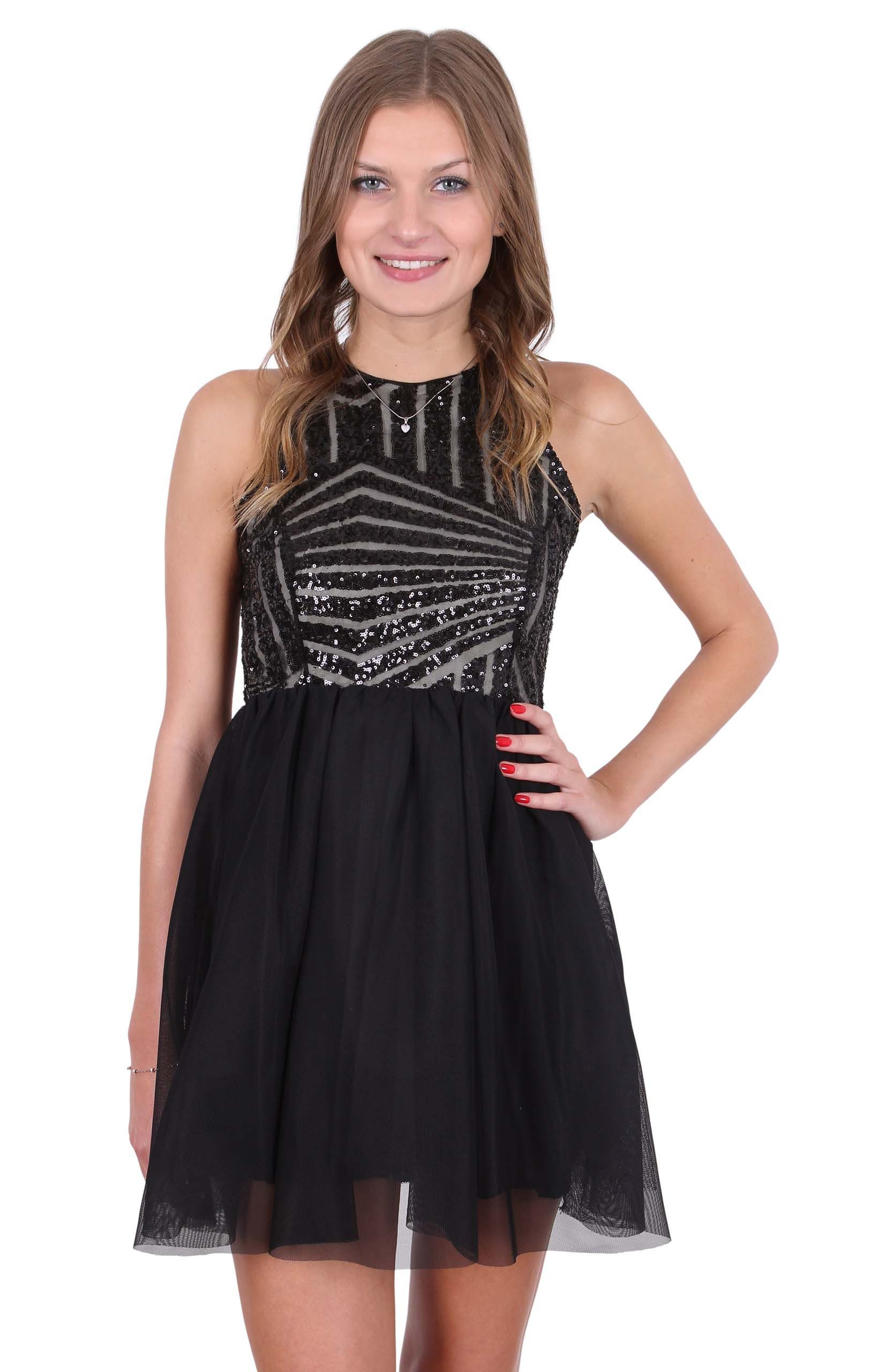 Minikleid John Zack Schwarzes Ballerina-Kleid, rückenfrei, Pailletten XL