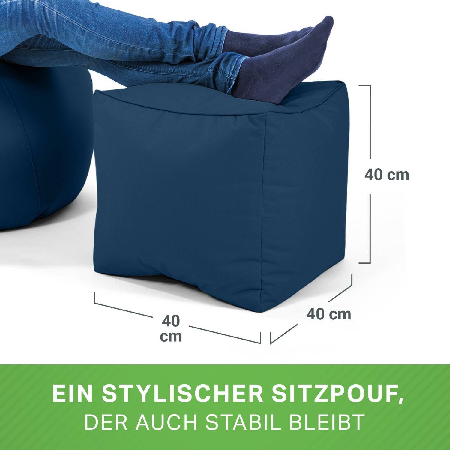 Fußkissen Füllung, Cube Dunkelblau Sitzkissen Bodenkissen für Fußhocker Kinder - und EPS-Perlen 40x40x40cm Sitzhocker mit Sitzsack (Hocker Sitzsäcke), Bean Sitz-Pouf Green für Erwachsene