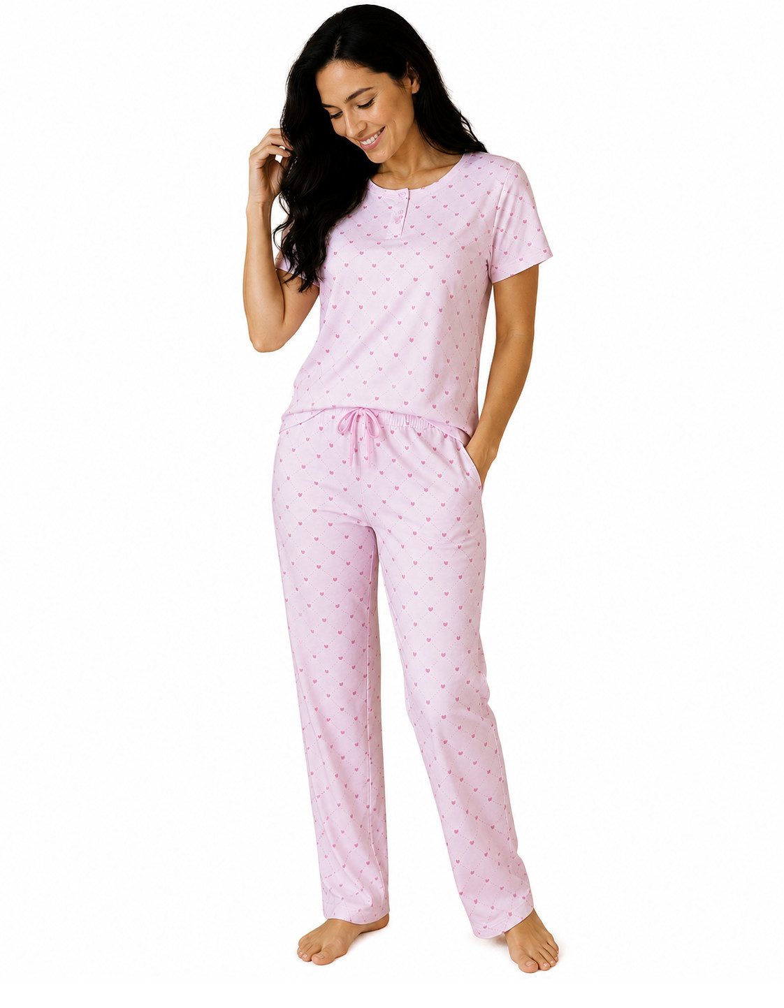 Rungassi Schlafanzug Schlafanzug Damen Baumwolle Pyjamas Set Kurzarm 2813 Gr.L (Set bestehend aus Shirt und Hose)