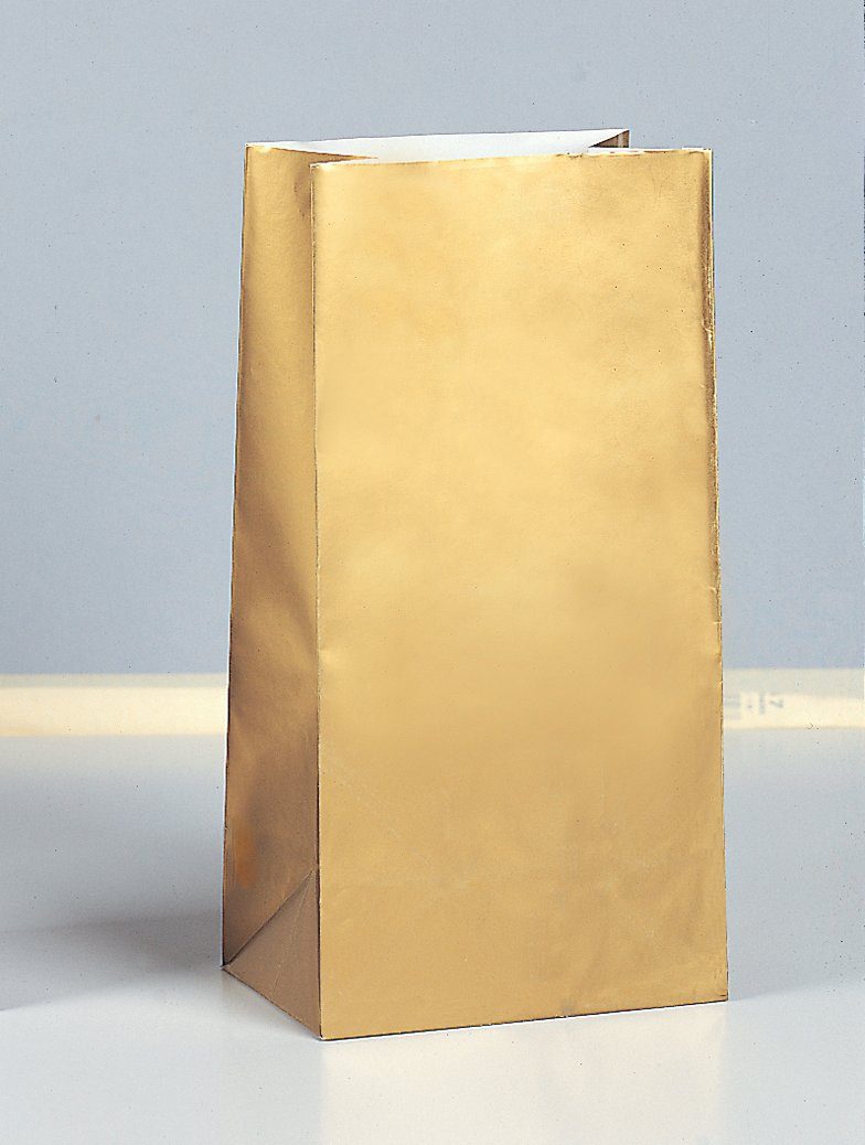 Tragetasche Partystrolche Geschenktüte gold 12 Papiertüte kleine für Geschenke Stück