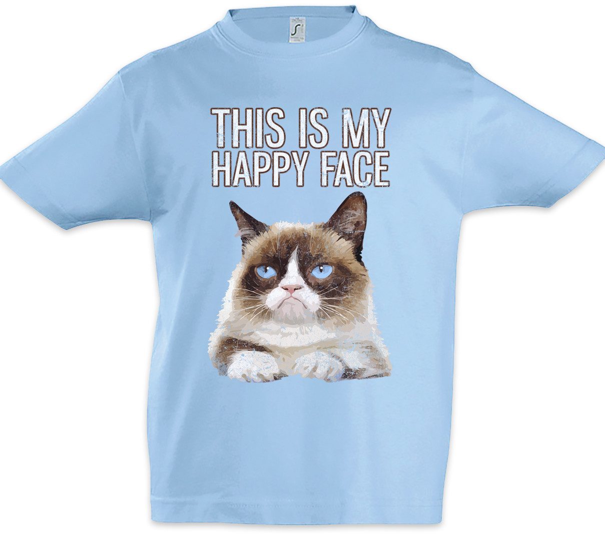 Print-Shirt This Is My Happy Face Kinder T-Shirt Grumpy Katze Gesicht Cat Smile
