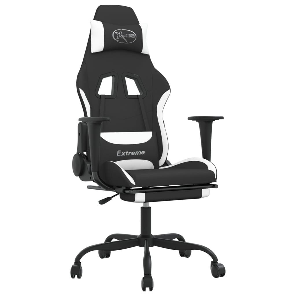 vidaXL Bürostuhl Gaming-Stuhl mit Fußstütze Schwarz und Weiß Stoff