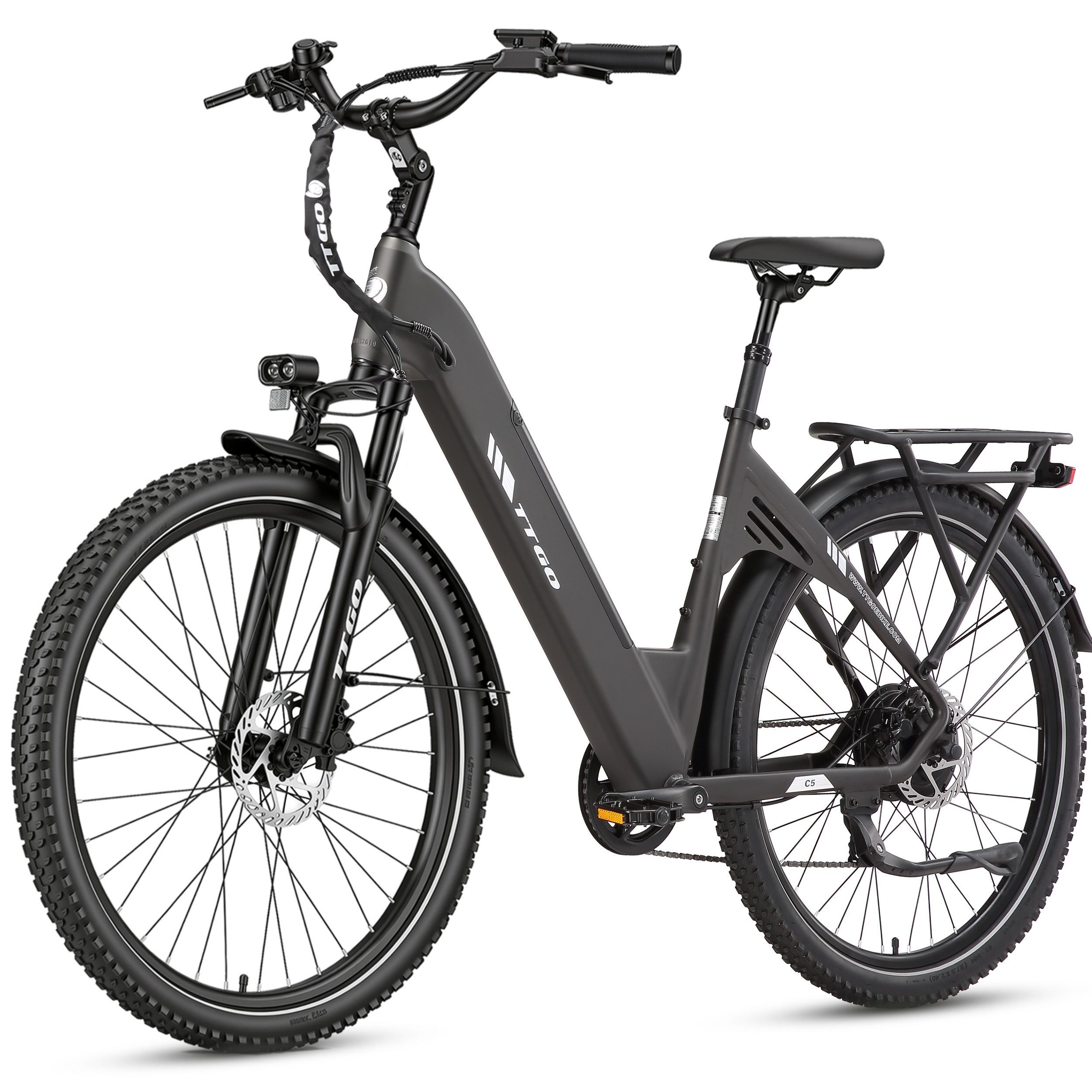 TTGO E-Bike Cityrad 28x2,4 Zoll, 110km, 70 Nm Hinterradmotor, C5, ZOOM Federsattelstütze, 7 Gang Shimano, Kettenschaltung, Heckmotor, 648 Wh, Tiefeinstieg, Pedelec, Elektrofahrrad, für Damen Herren, Hydr. Bremse