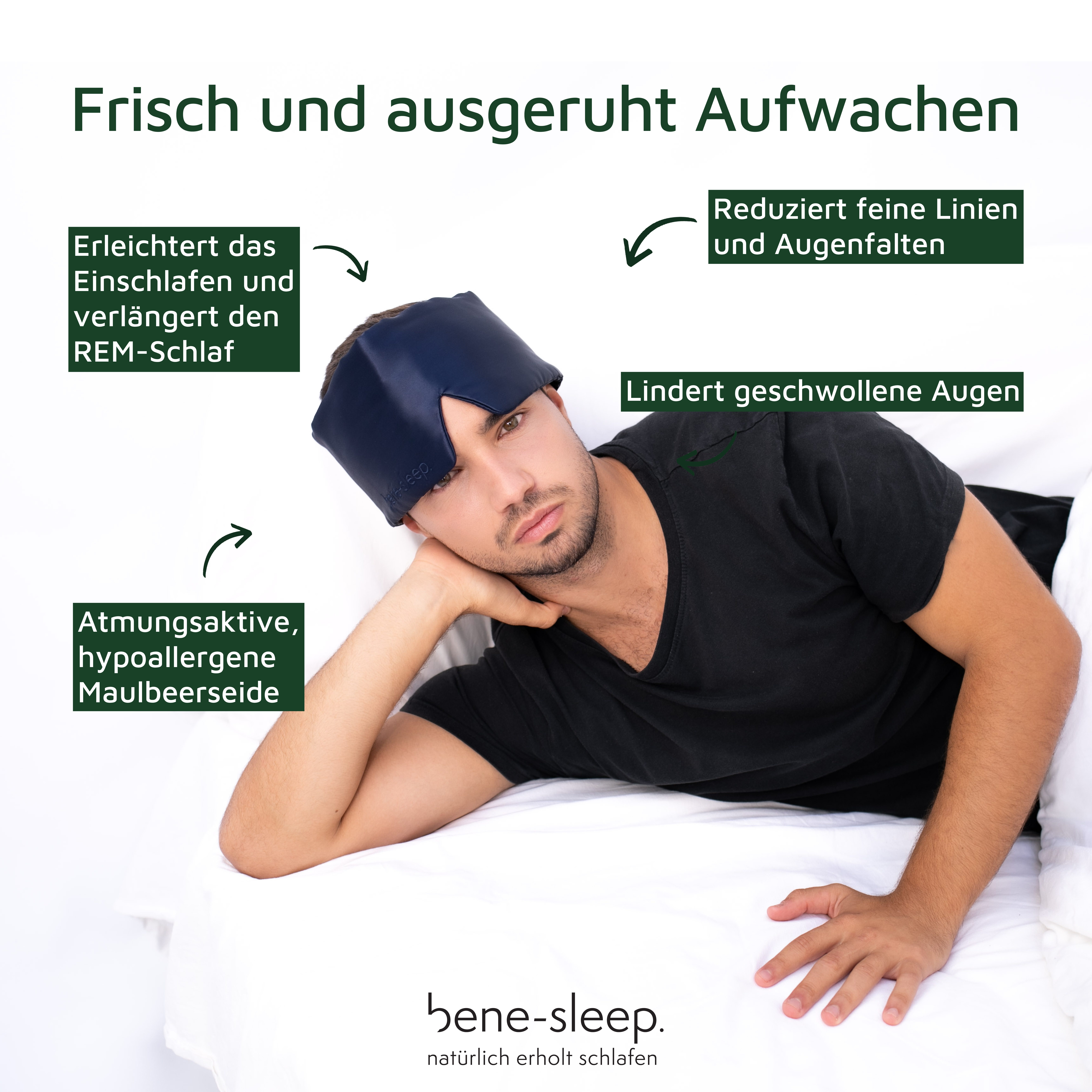 bene-sleep. Schlafmaske bene-sleep Premium Seidenschlafmaske – 100% verdunkelnd, Größenverstellbar