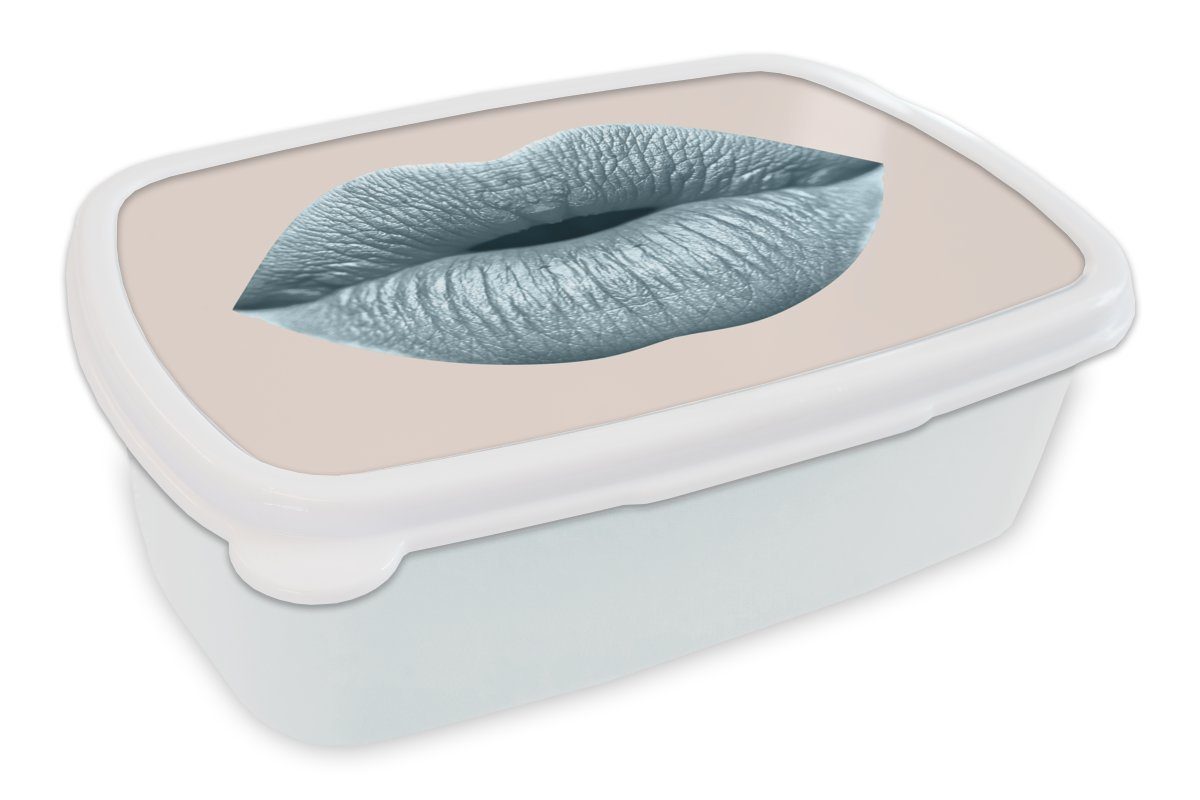 Jungs Brotbox Grau, weiß für Lippen und Erwachsene, und Kinder Kunststoff, Lunchbox Pastell MuchoWow - Mädchen (2-tlg), - Brotdose, für
