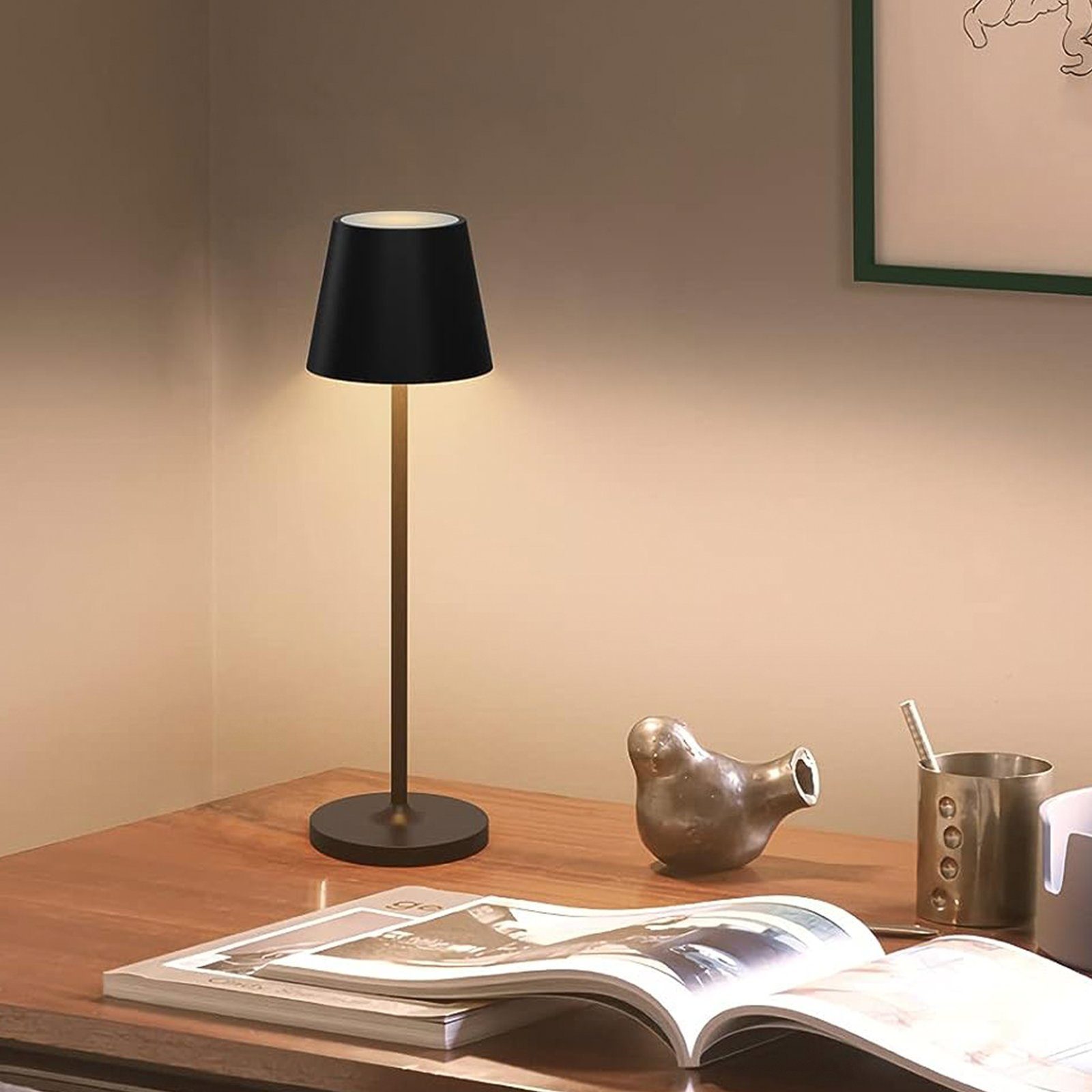 LIGHTSTUDIO LED Außen-Tischleuchte Tischlampe Kabellos Schwarz LED  Tischleuchten Wohnzimmer Outdoor, LED fest integriert, Schlafzimmer,  Dimmbar Schreibtischlampe, 5200mAh Akku, Wasserdicht
