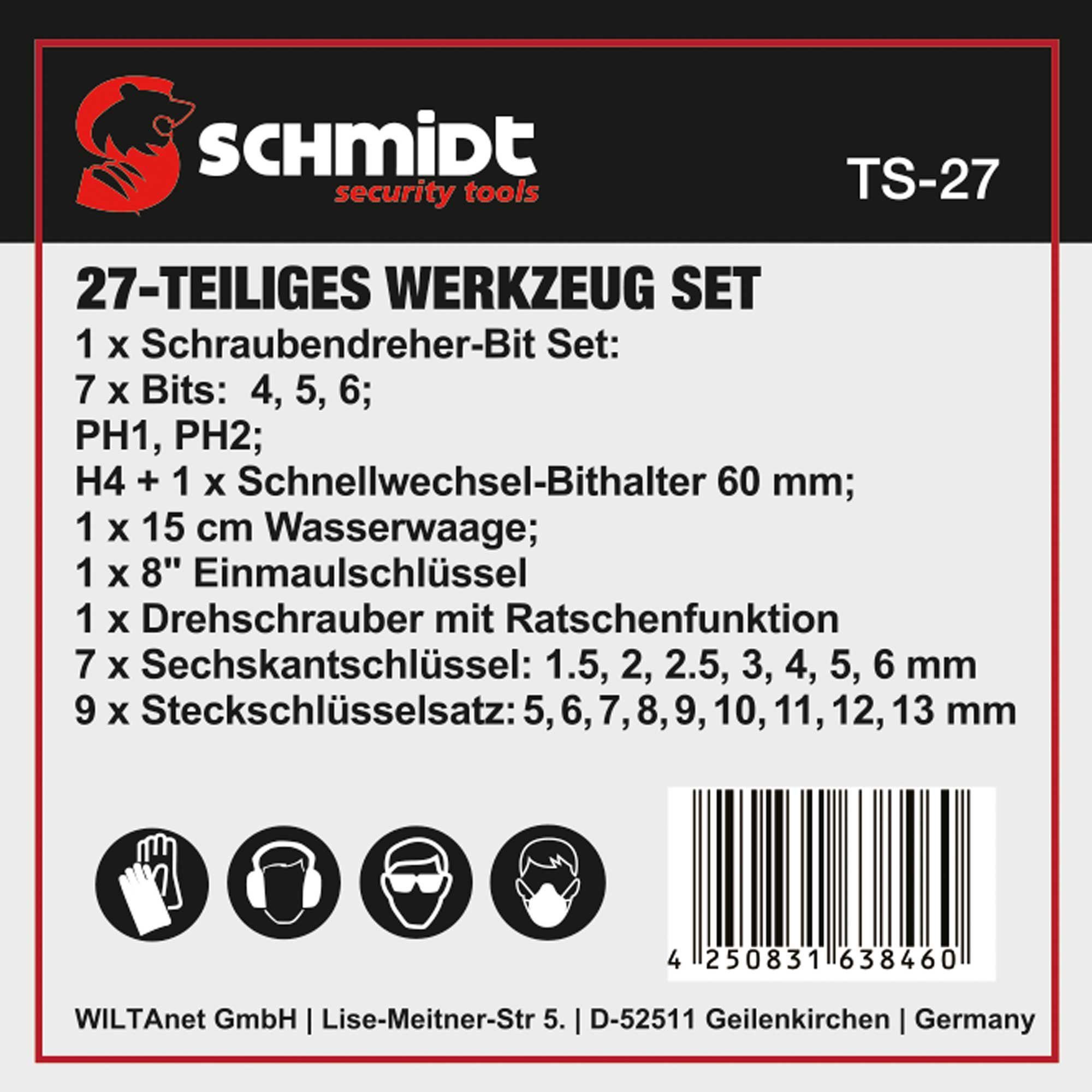 SCHMIDT security tools Werkzeugkoffer TS-27 27-teilig Werkzeugset Set Handwerkzeug Werkzeugsatz Box