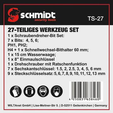 SCHMIDT security tools Werkzeugset Set TS-27 Handwerkzeug Box 27-teilig Werkzeugkoffer Werkzeugsatz