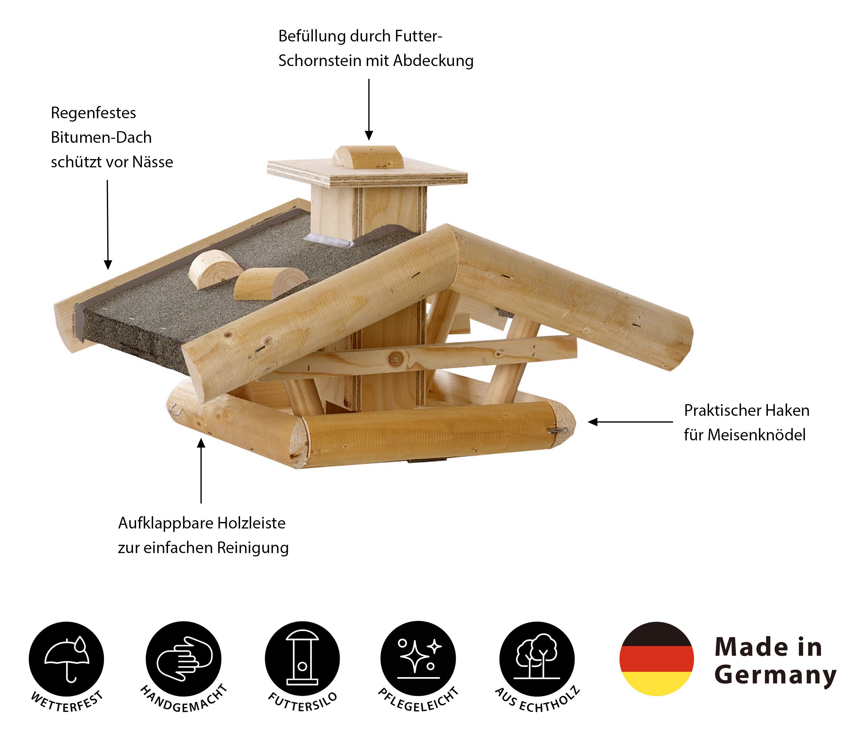 Dehner Vogelhaus Natura Futterhaus Watzmann, 55 x 40 x 23 cm, hochwertiges Futterhaus für Wildvögel