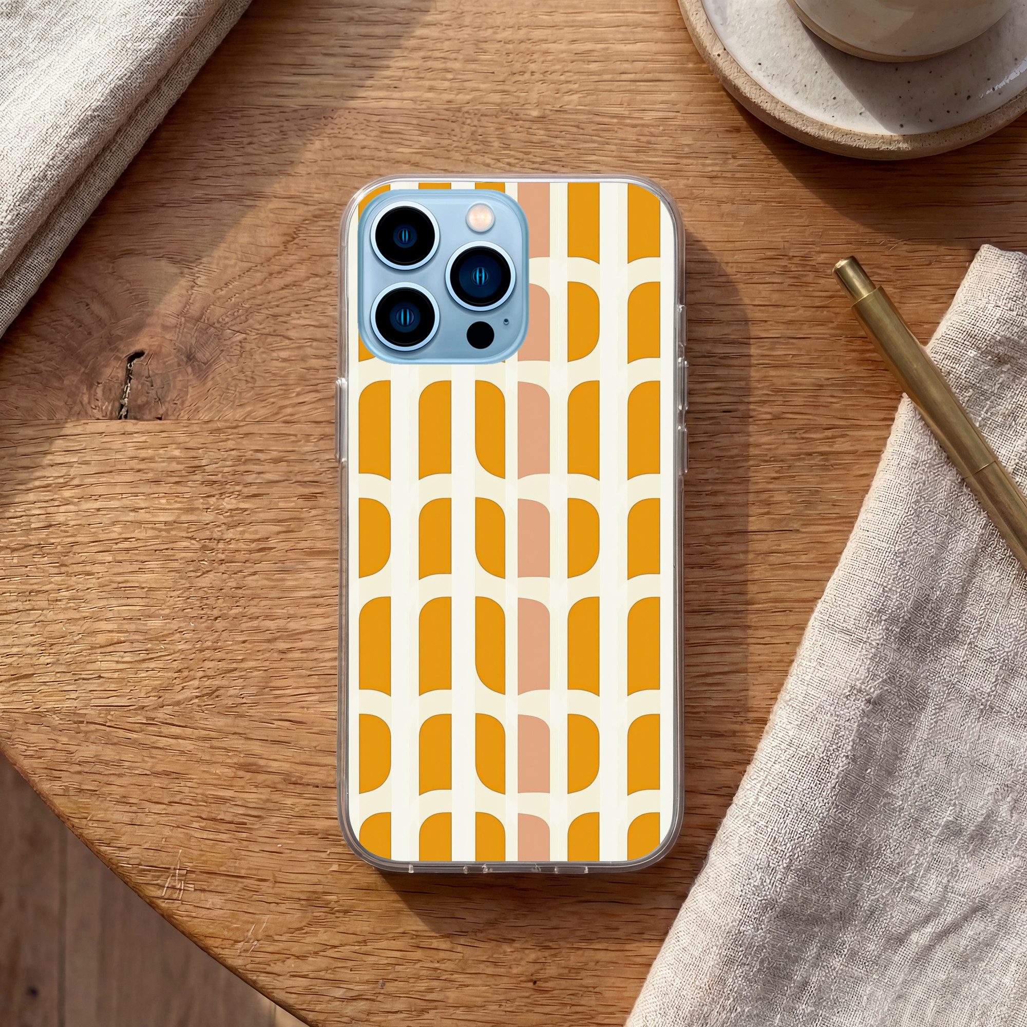 MuchoWow Handyhülle für Apple iPhone 13 Pro Geometrisch - Muster - Gelb - Rosa, Smartphone-Bumper, Print, Handy Schutzhülle Dünn