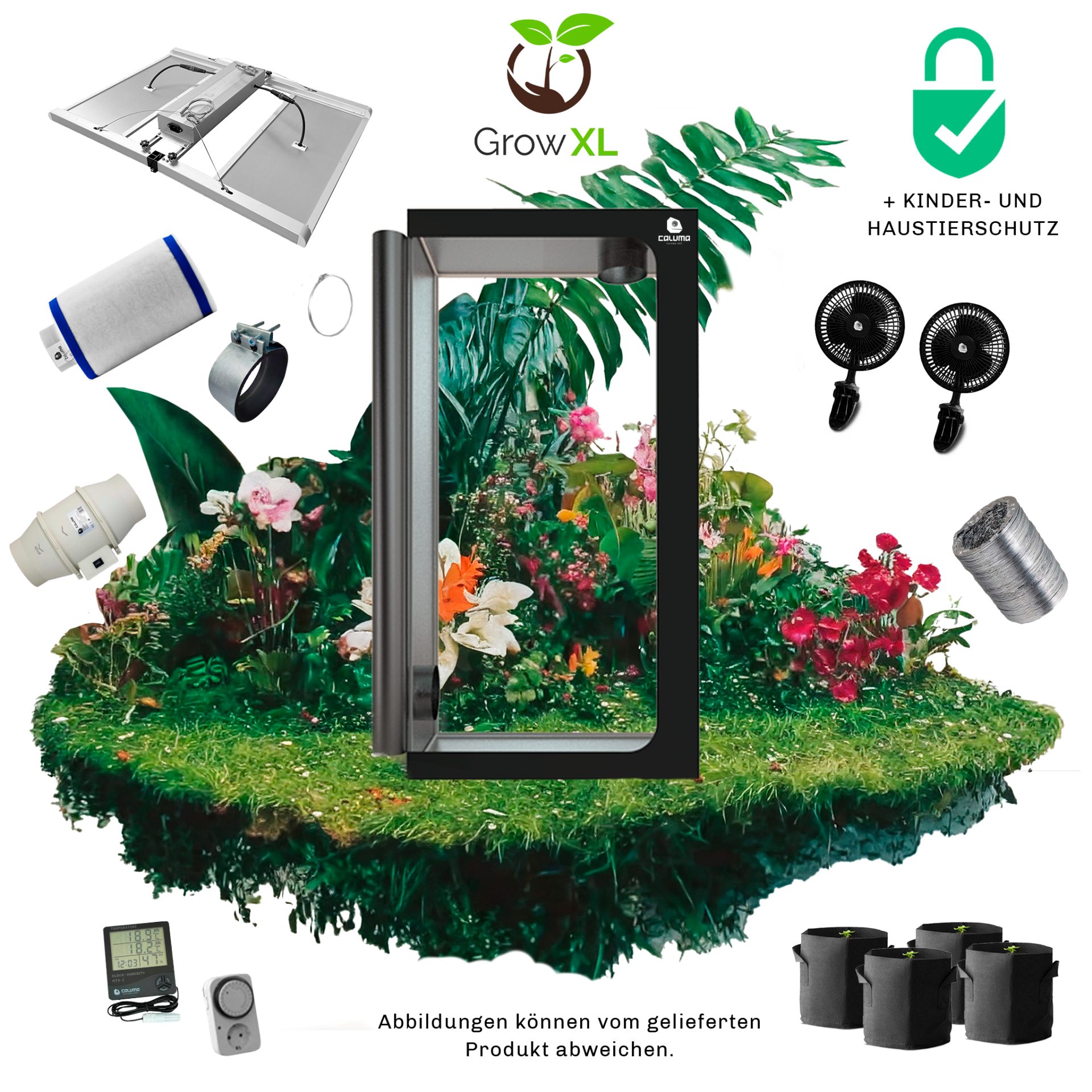 Gewächshaus Growbox Komplettset mit 480W LED, Caluma - 4 Plants Plus (120x120cm)