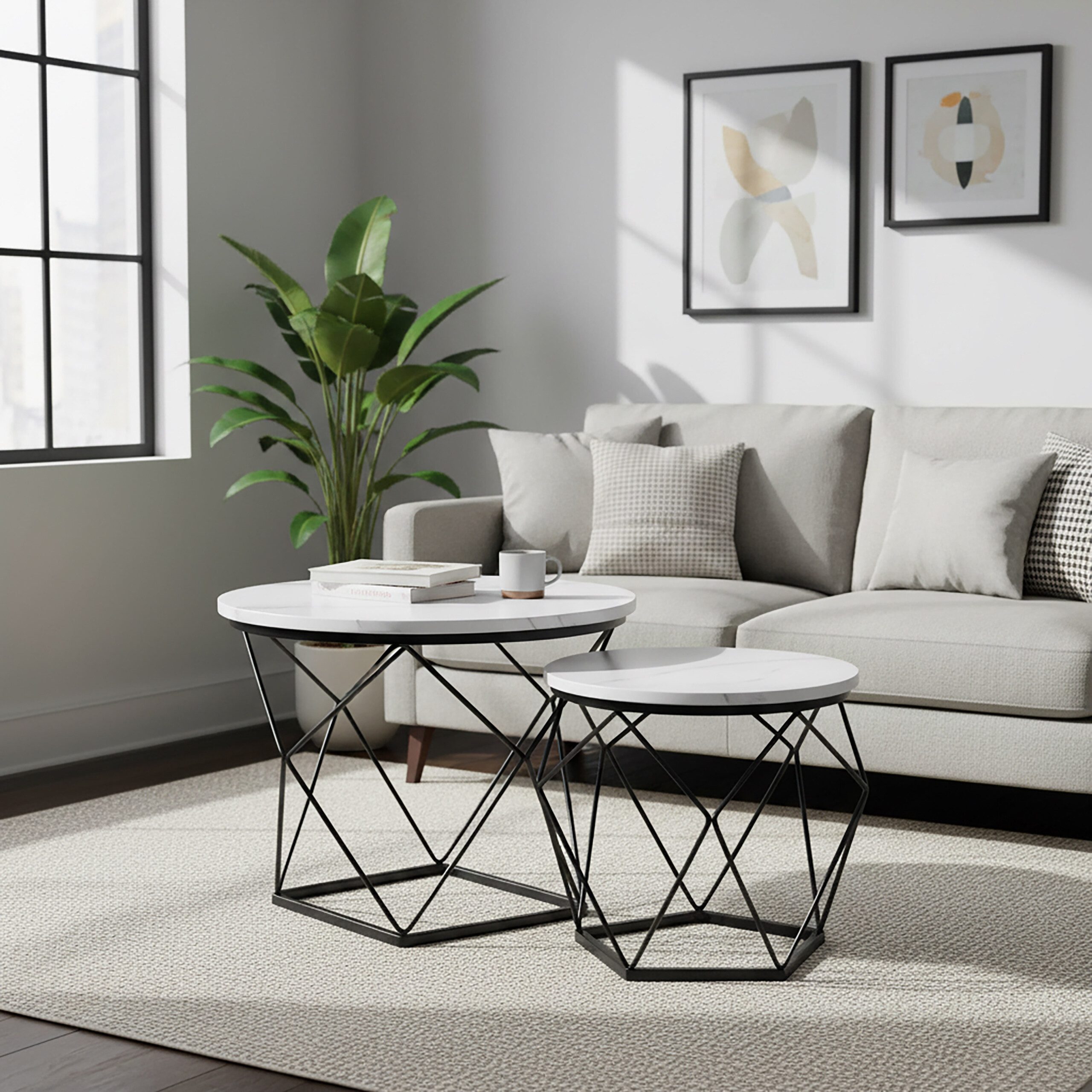 relaxdays Couchtisch 2er Set (2-teiliges Set), Weiß-Schwarz günstig online kaufen