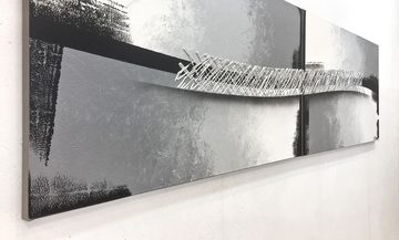 WandbilderXXL Gemälde Silver Stream 200 x 60 cm, Abstraktes Gemälde, handgemaltes Unikat