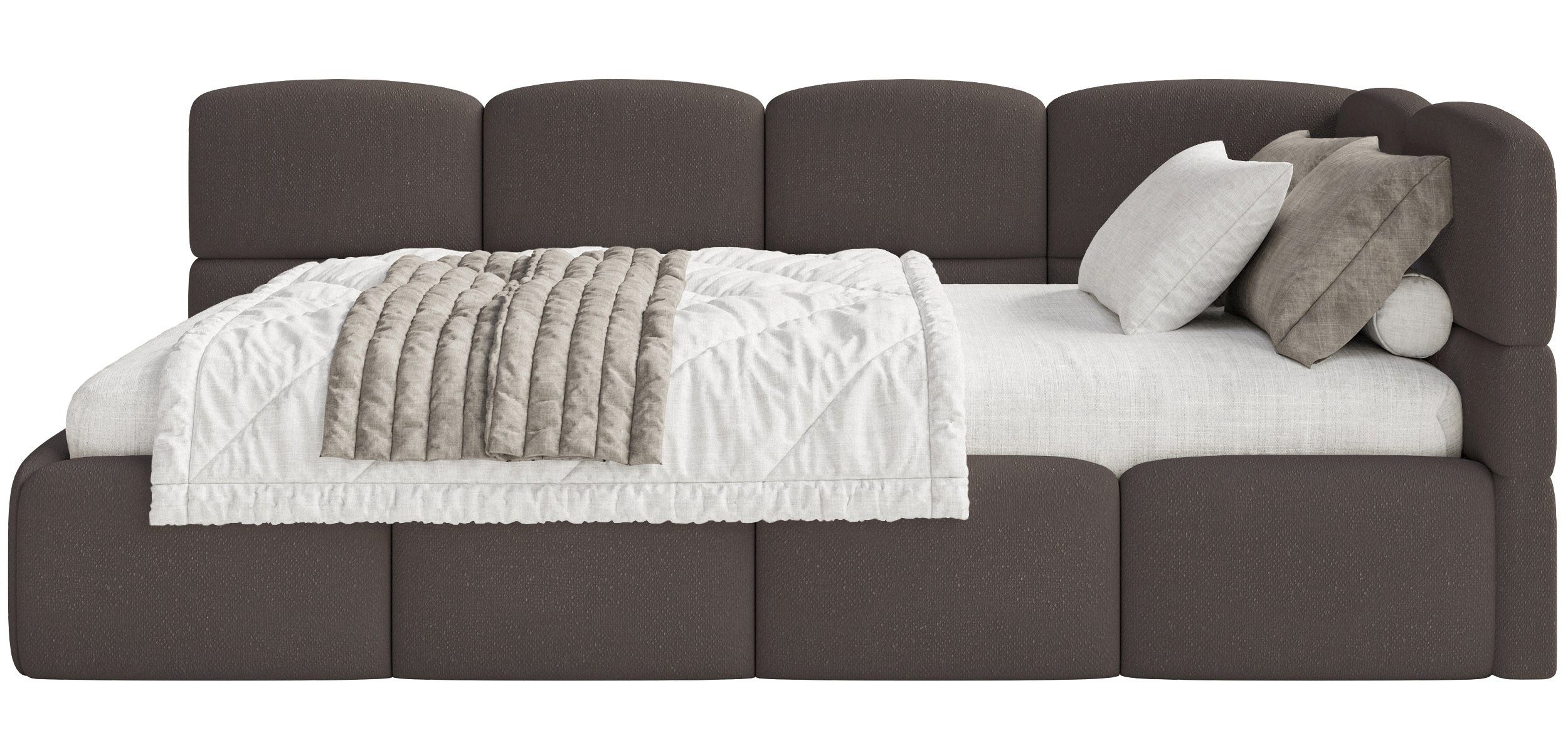 Selsey Jugendbett CLOUDY, Eck-Kopfteil, Matratze & Bettkasten, Chenille hydrophob, 120x200 cm