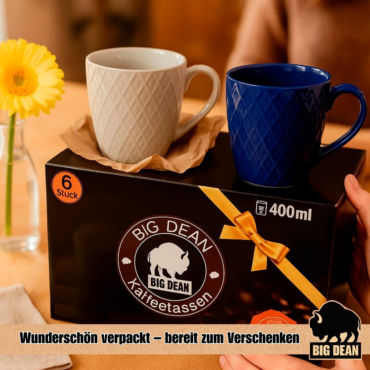 BigDean Tasse 6 Stück Kaffeetassen 400ml matt Kaffeebecher Keramik - Hochwertig, 1-tlg., Keramik, Mehrfarbiges Tassenset aus Hochwertiger Keramik – Bild 2 von 5