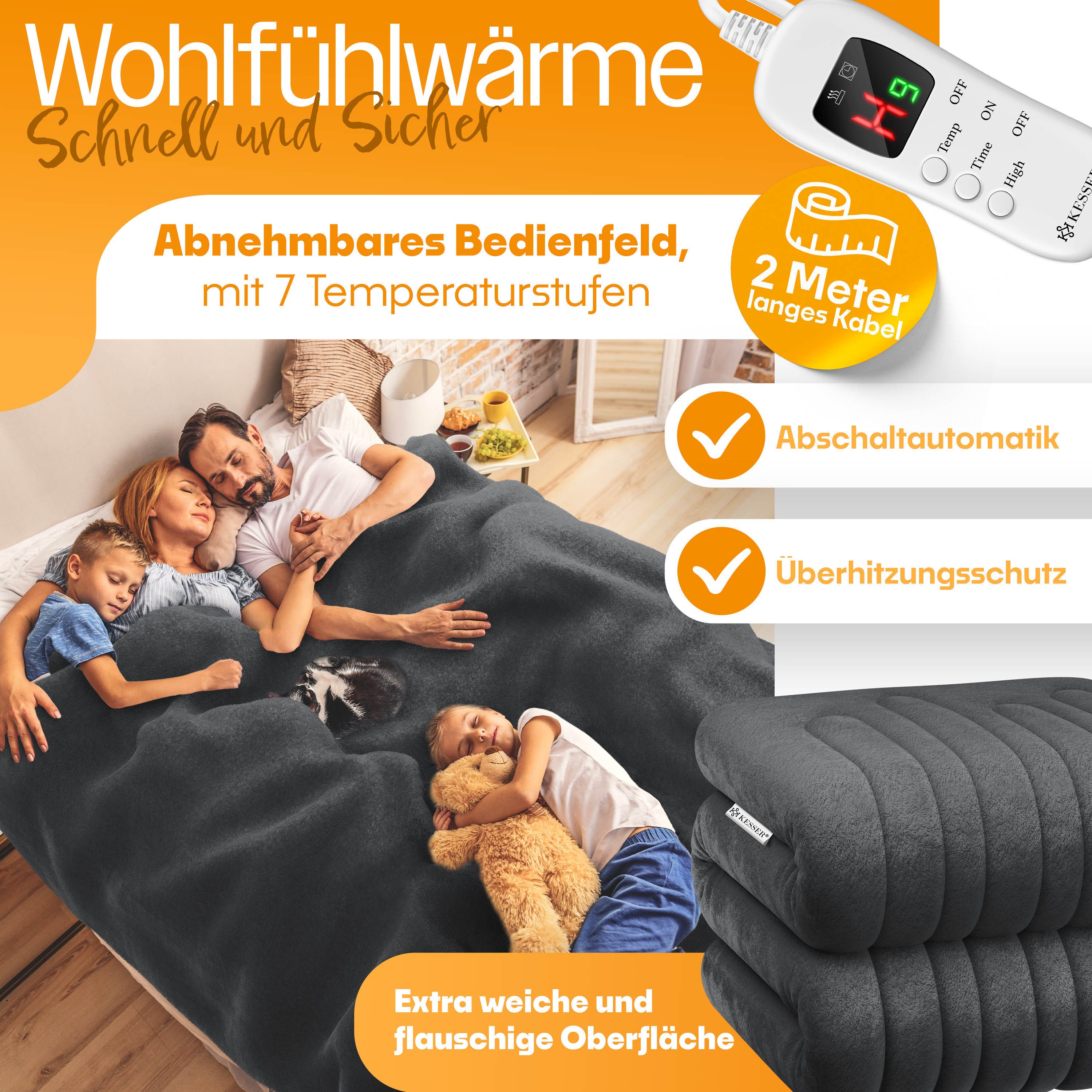 KESSER Heizdecke, aus Plüsch Kuscheldecke, GS geprüft elektrische Wärmedecke waschbar