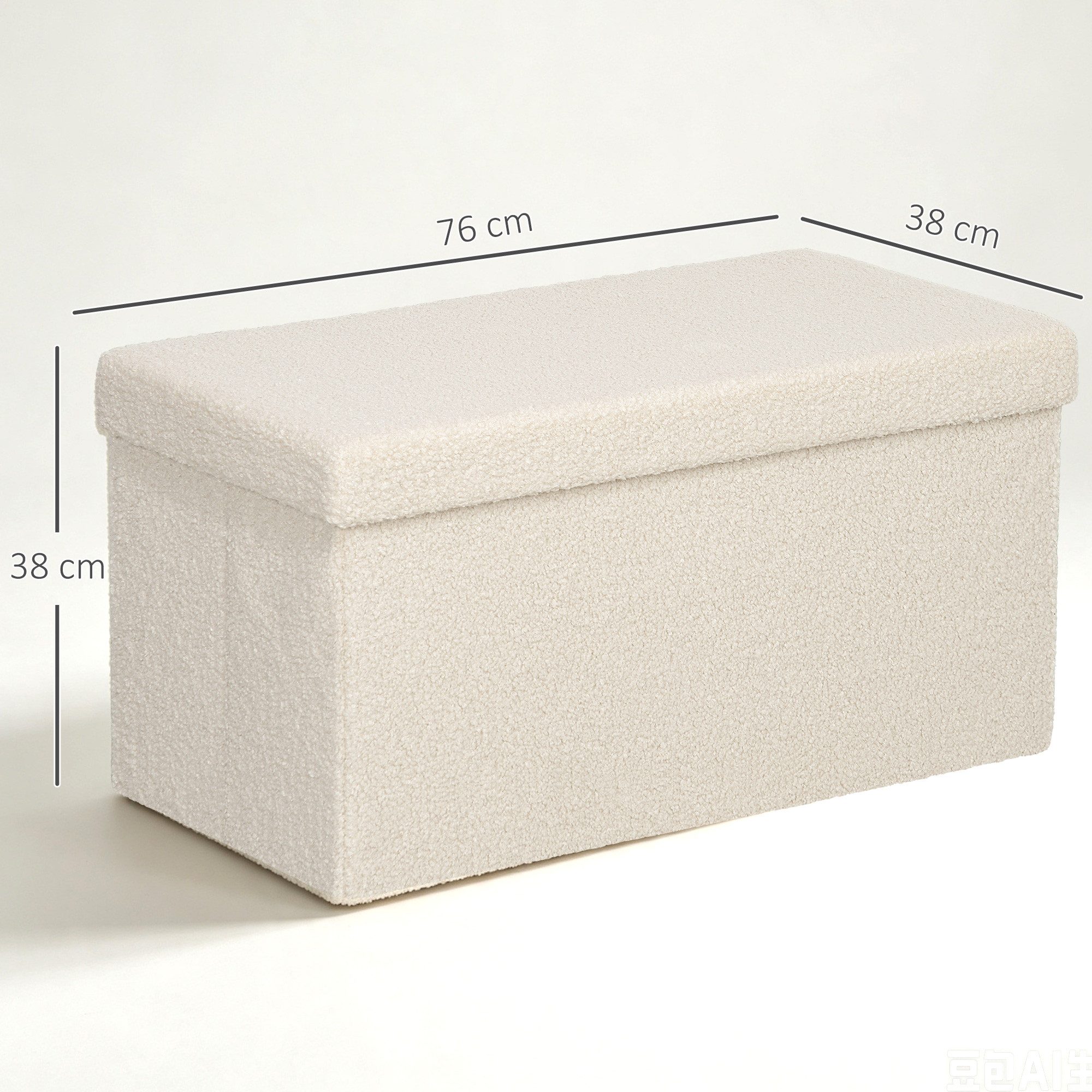 HOMCOM Sitzbank Stauraum faltbar mit Samtoptik Sitztruhe (Truhenbank, 1-St., Polsterbank), für Flur Schlafzimmer Wohnzimmer, 76 x 38 x 38 cm Cremeweiß – Bild 3 von 5