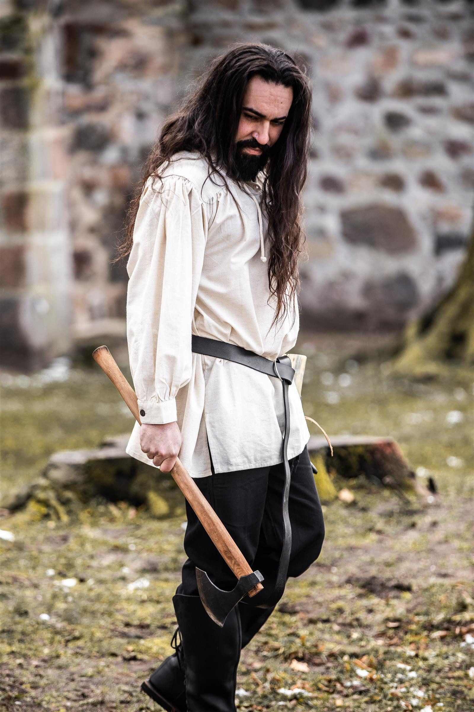 Leonardo Carbone Ritter-Kostüm Hemd "Ulrich" mit Schnürkragen, seitliche Schlitze, atmungsaktive Baumwolle