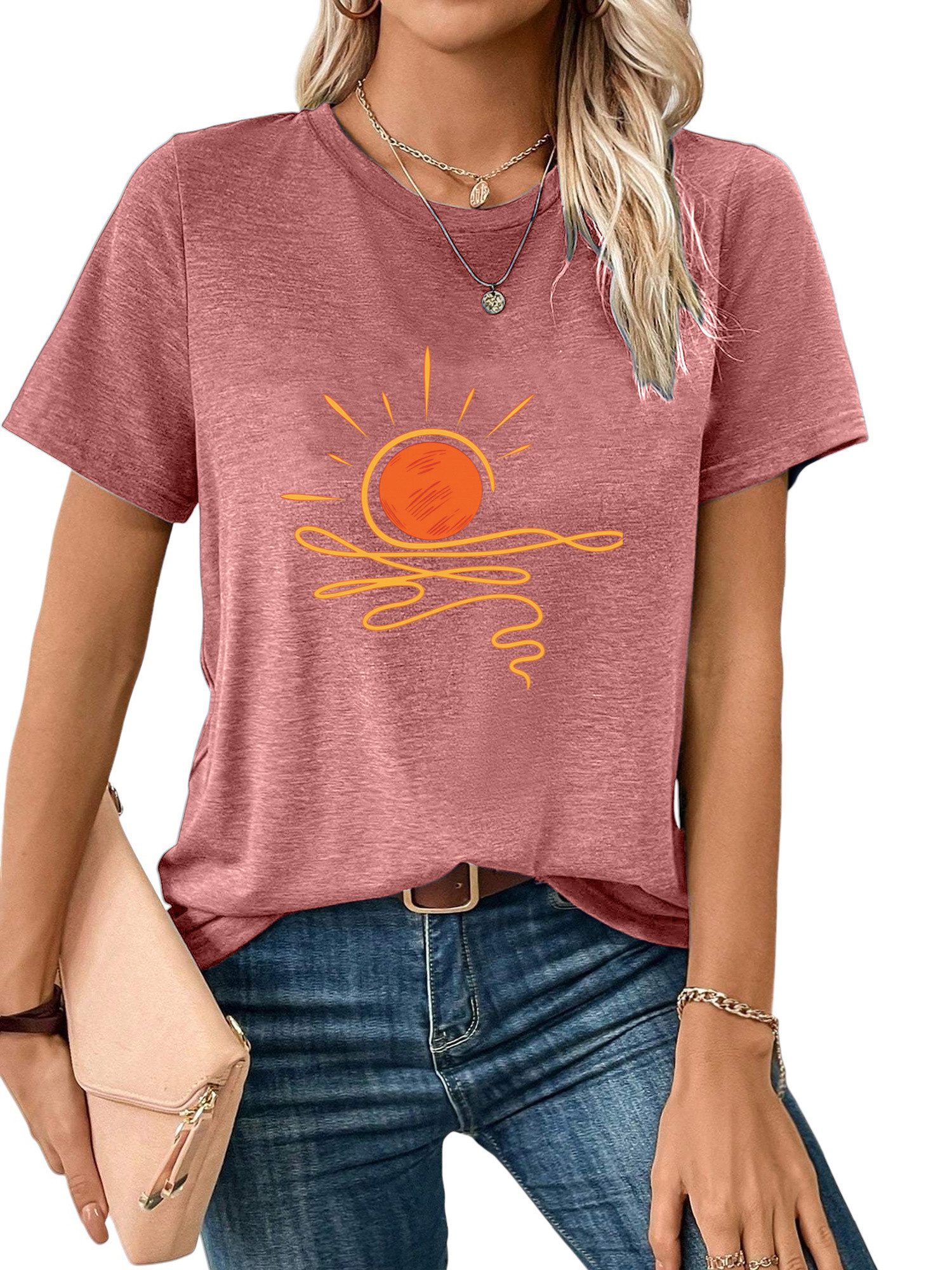 PYL Rundhalsshirt Damen bequemes Sommer Kurzarmbluse günstig online kaufen