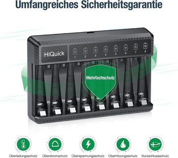 HiQuick Akku Ladegerät mit 4 AA Akku und 4 AAA Akku, AA AAA Batterie-Ladegerät (1-tlg., für NI-MH NI-CD AA/AAA Akku, 8-Ladeplatz mit LED Anzeige ladegerat)