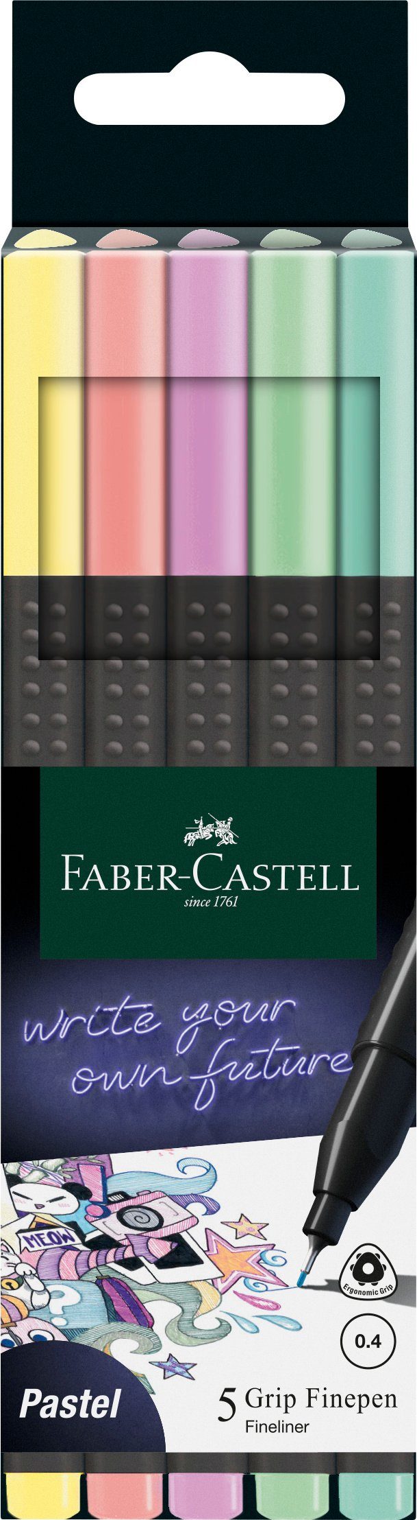 Faber-Castell Fineliner Grip Finepen pastell 5x DE