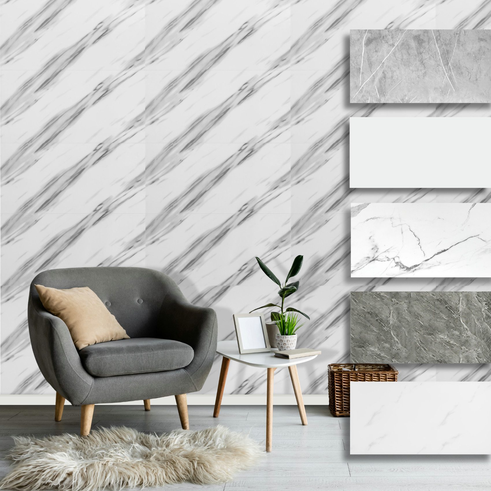 Hexim Wandpaneel, (Wandverkleidung Marmor Optik 0,9 m² - Selbstklebende Стеновые панели aus Kunststoff - Wandsticker Wallpaper Steinoptik Fliesenspiegel (XBM26 60x30cm / 5 STK)