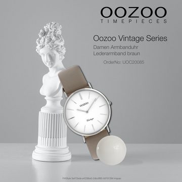 OOZOO Quarzuhr Oozoo Damen Armbanduhr OOZOO Vintage, (Analoguhr), Damenuhr rund, mittel (ca. 32mm) Lederarmband, Fashion-Style