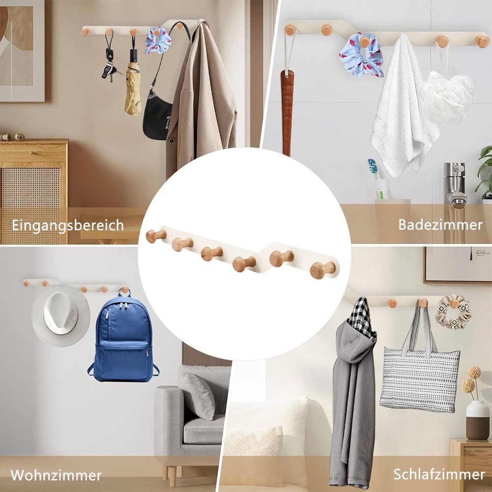 TUWENA Garderobenhaken Kleiderhaken Wand, Garderobenhaken mit Holz Haken, Platzsparend Halter (7 St) – Bild 4 von 5